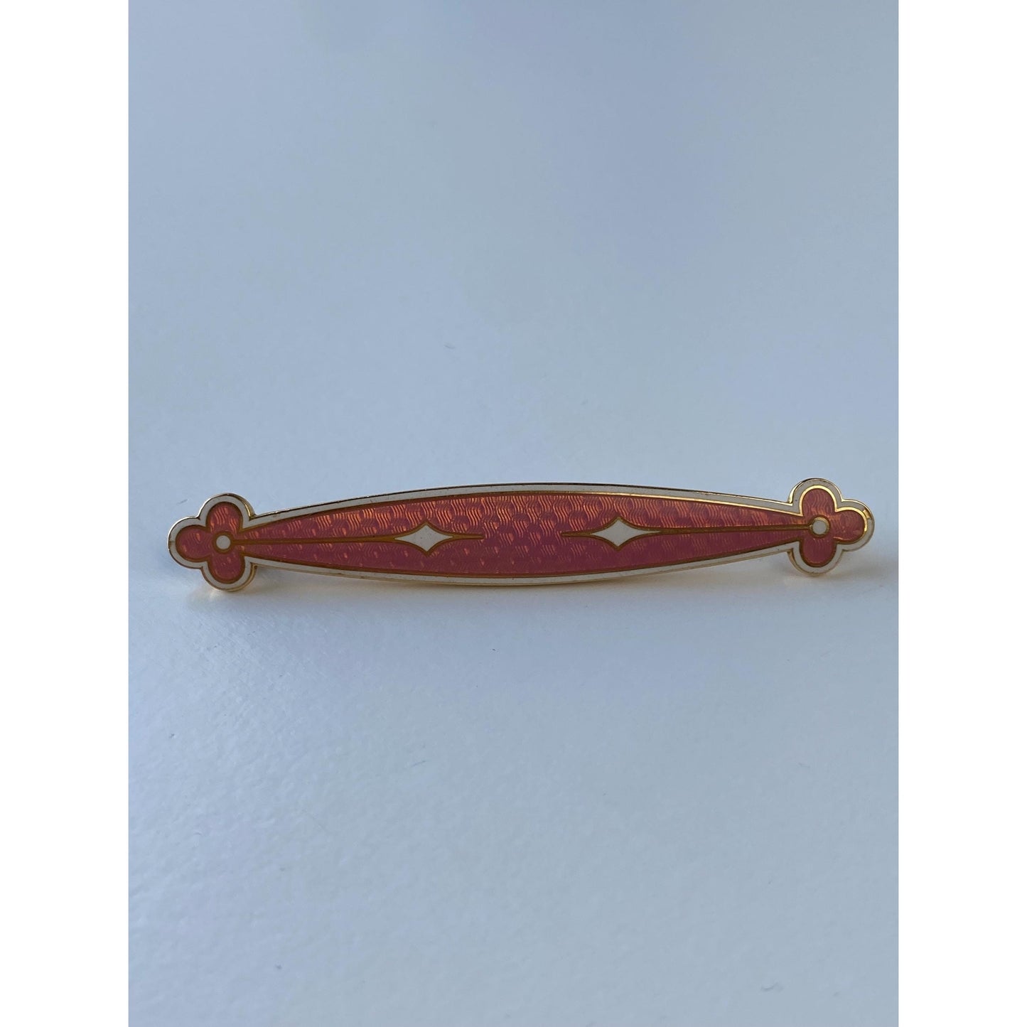 Vintage Solid 14k Yellow Gold Pink White Enamel Pin