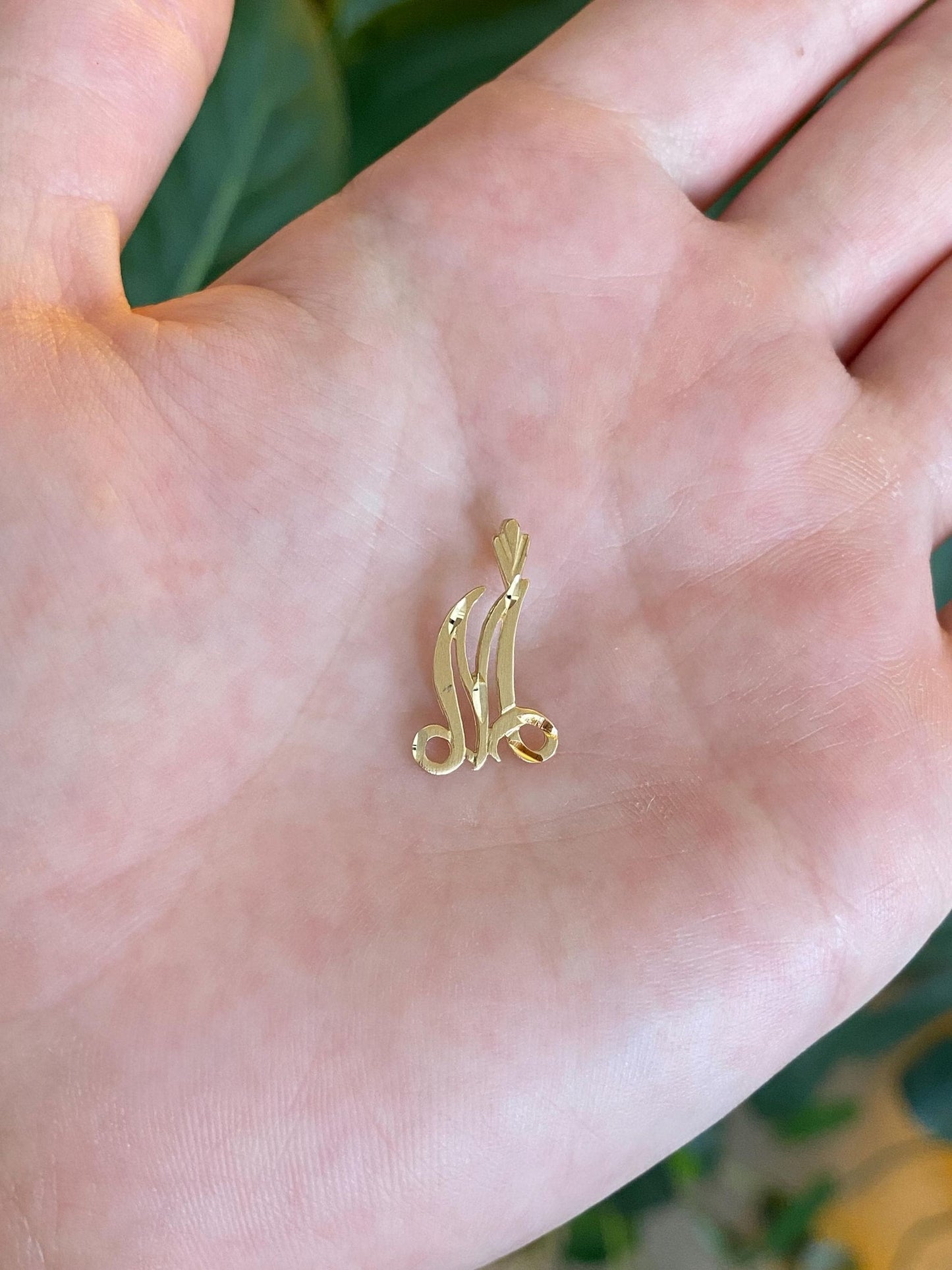Solid 14k Yellow Gold Diamond Cut Initial "M" Charm