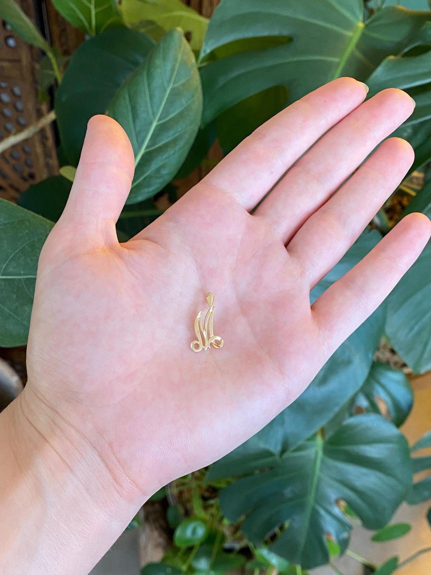 Solid 14k Yellow Gold Diamond Cut Initial "M" Charm