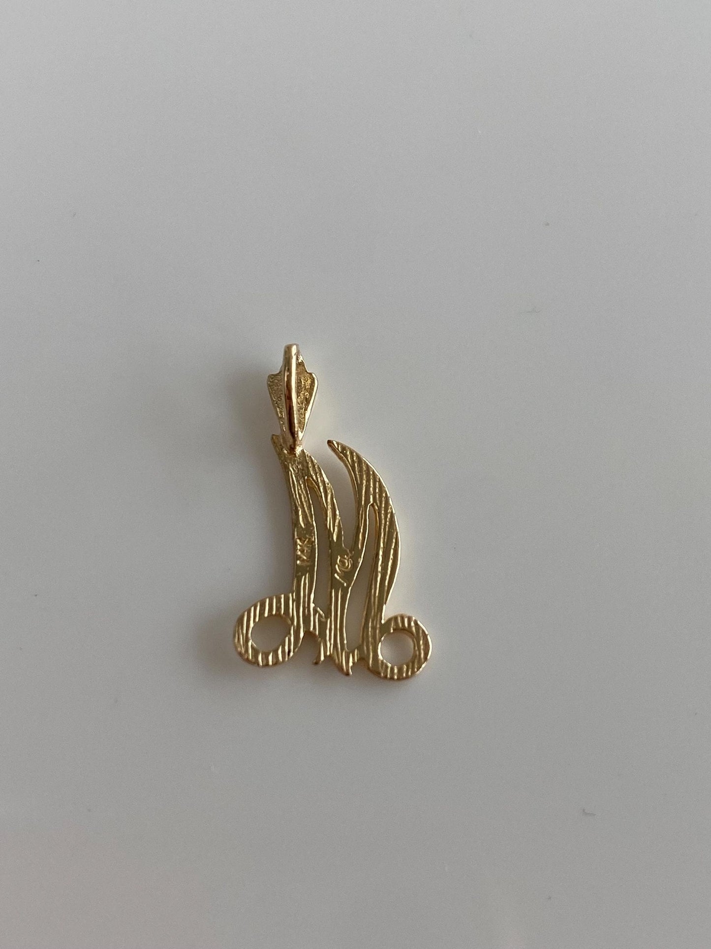 Solid 14k Yellow Gold Diamond Cut Initial "M" Charm