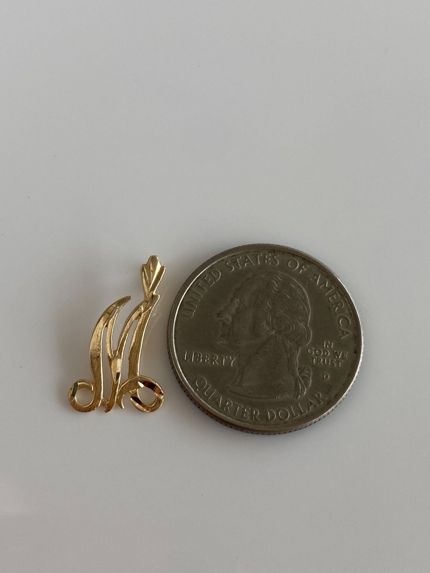 Solid 14k Yellow Gold Diamond Cut Initial "M" Charm