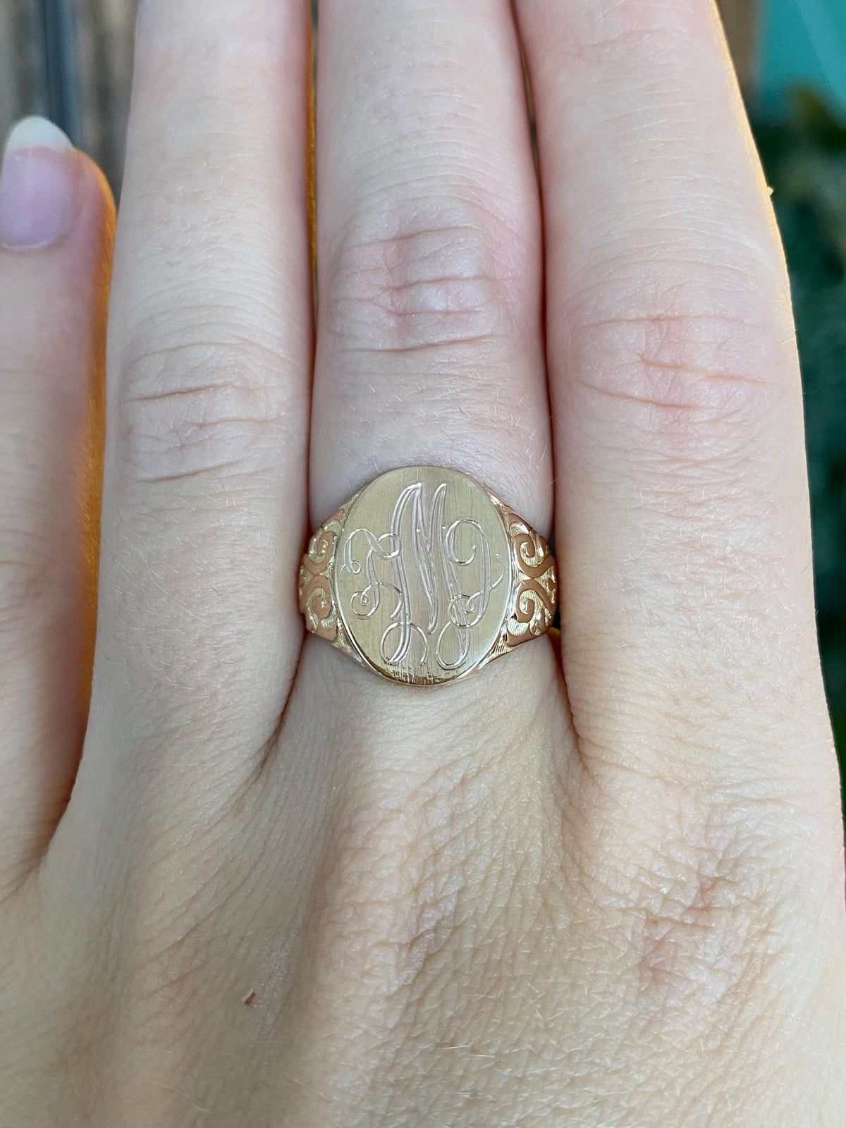 Vintage Solid 10k Rosey Gold Monogram Signet Ring - Size 6.75