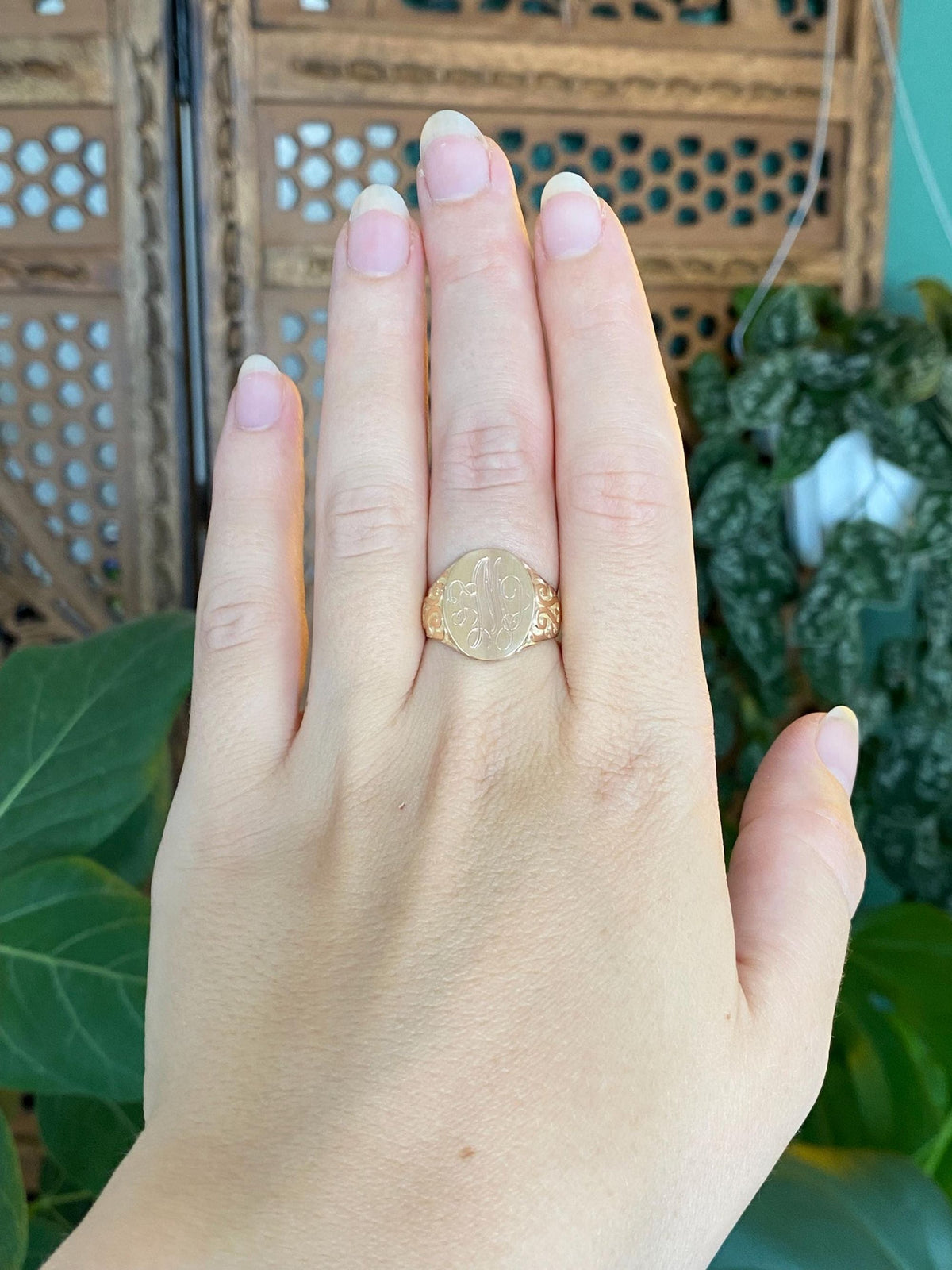 Vintage Solid 10k Rosey Gold Monogram Signet Ring - Size 6.75