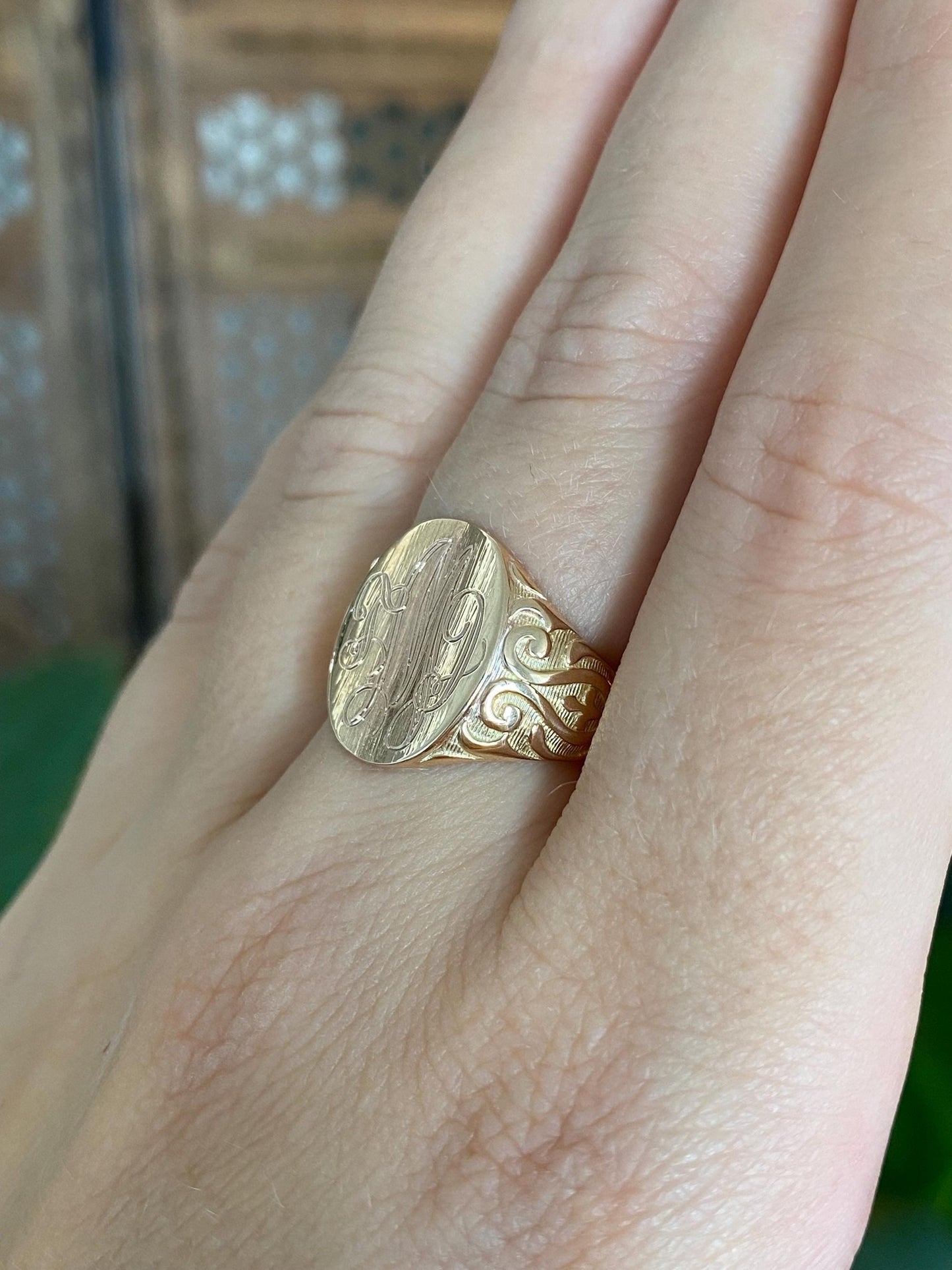 Vintage Solid 10k Rosey Gold Monogram Signet Ring - Size 6.75