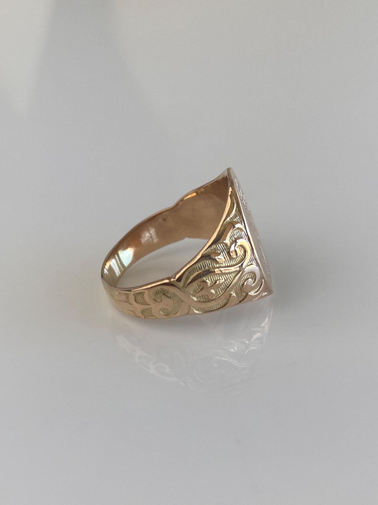 Vintage Solid 10k Rosey Gold Monogram Signet Ring - Size 6.75