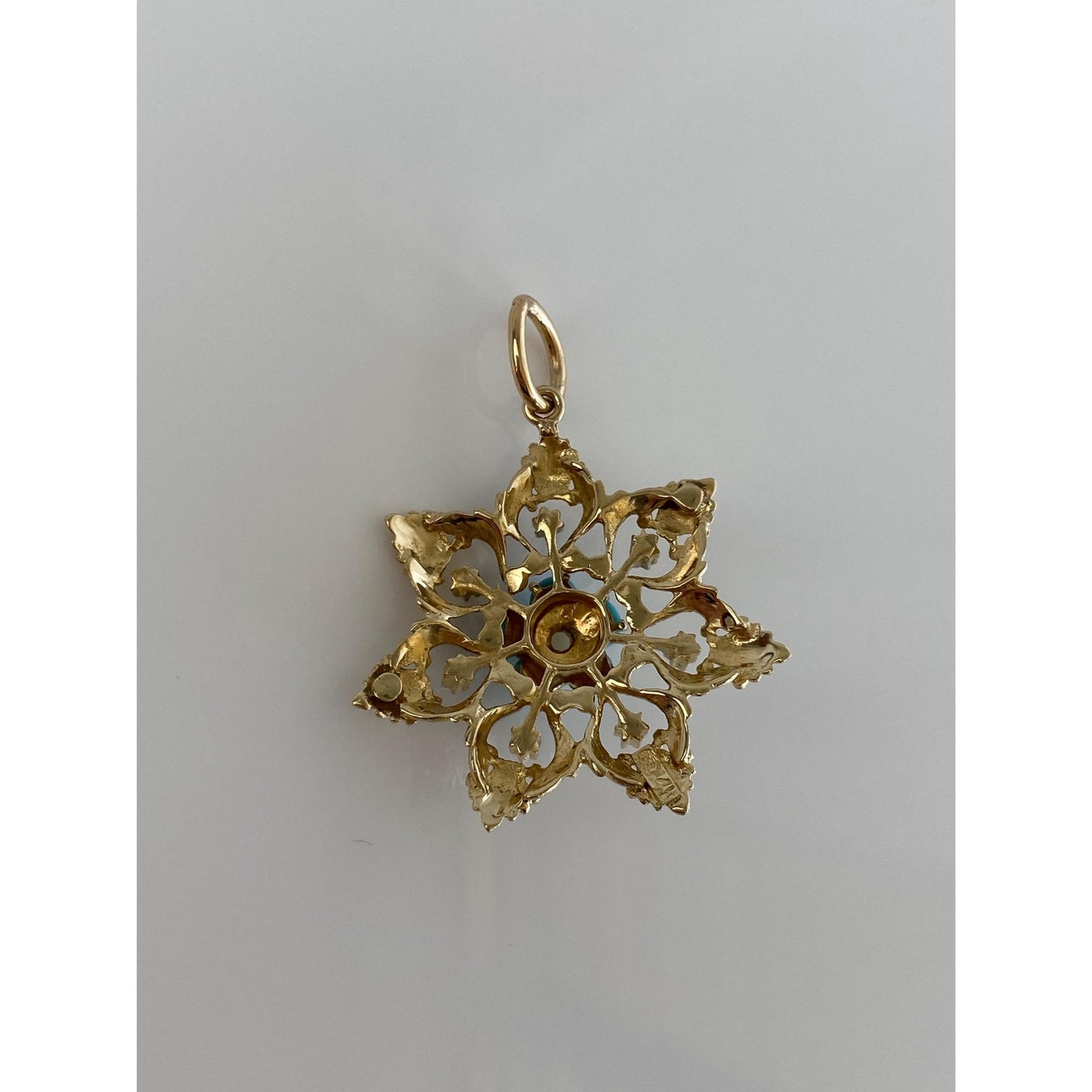 Vintage Solid 14k Yellow Gold Turquoise Pearl Flower Charm