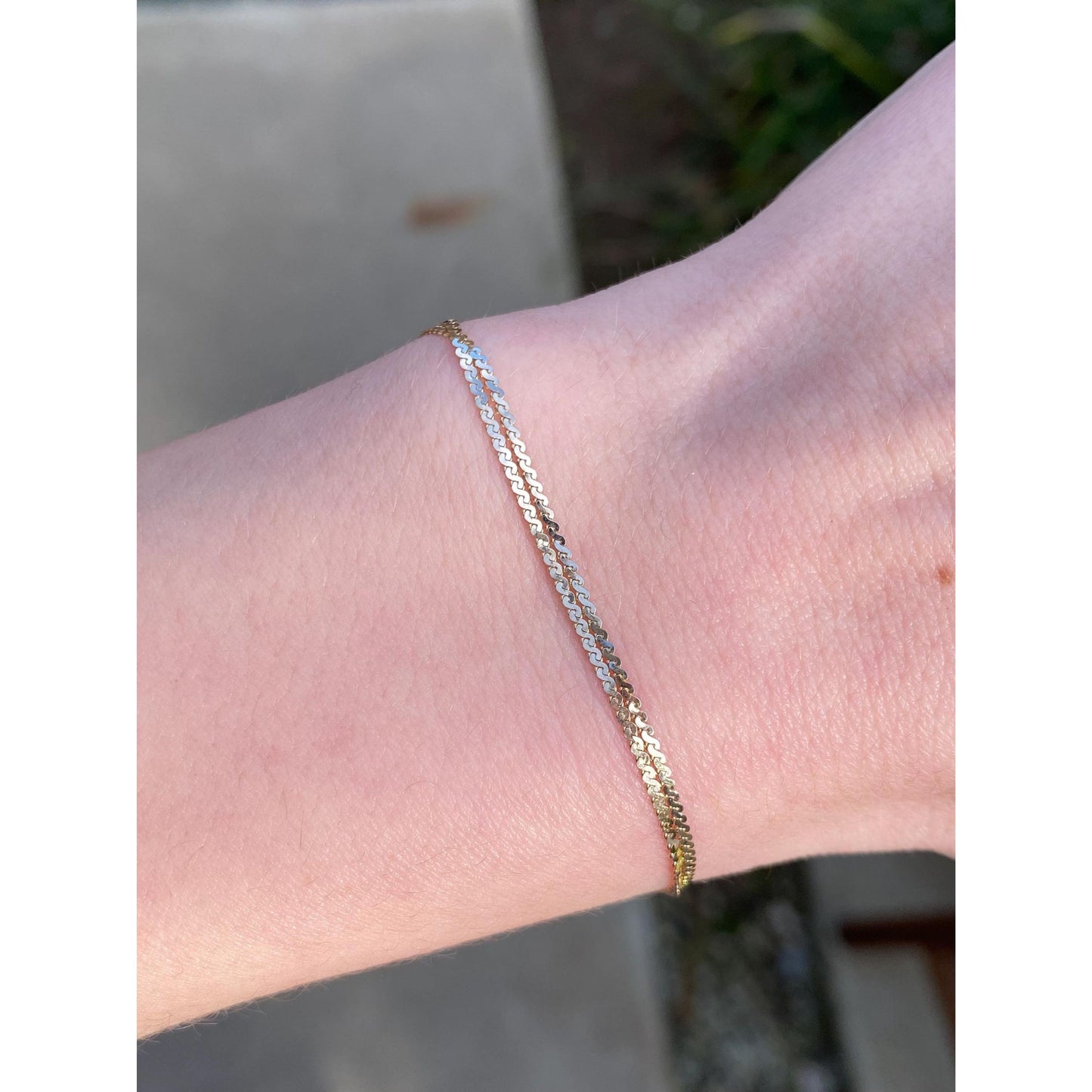 Vintage Solid 14k Yellow Gold Dainty Double Strand Serpentine Chain Bracelet - 7.5 inches