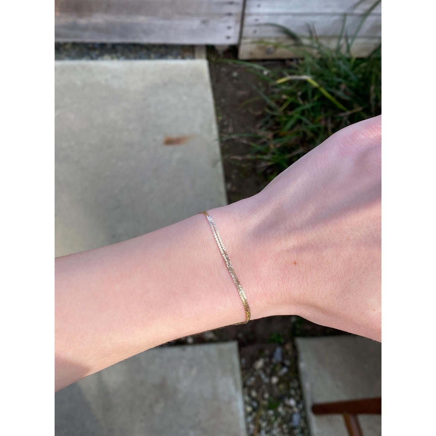 Vintage Solid 14k Yellow Gold Dainty Double Strand Serpentine Chain Bracelet - 7.5 inches