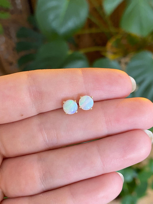 Vintage Solid 14k Yellow Gold Opal Stud Earrings