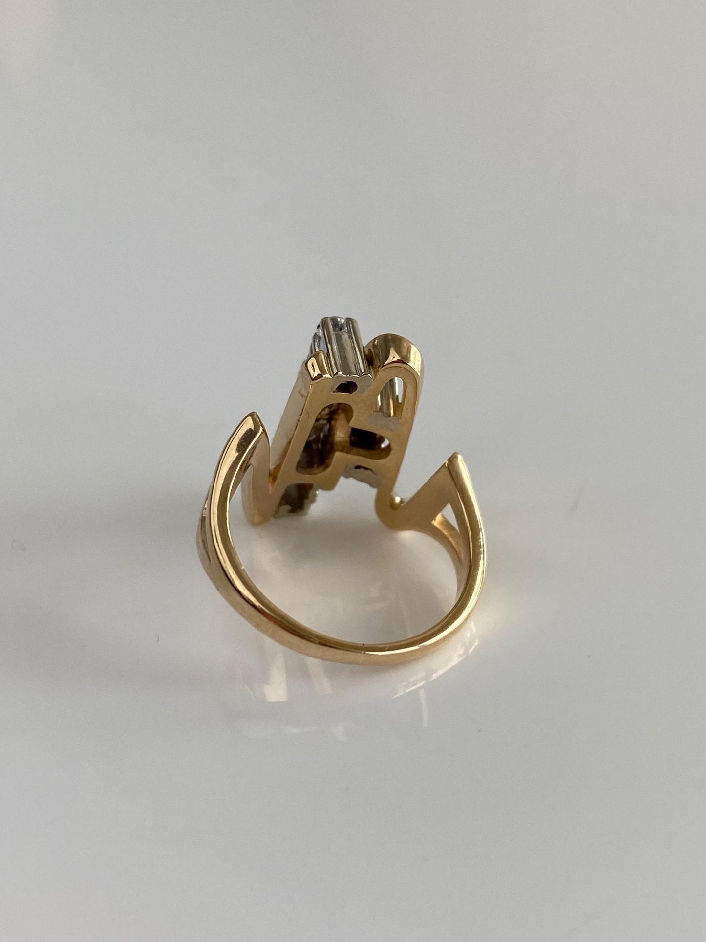 Vintage Solid 14k White & Yellow Gold Diamonds Lifeline Ring - Size 5.25