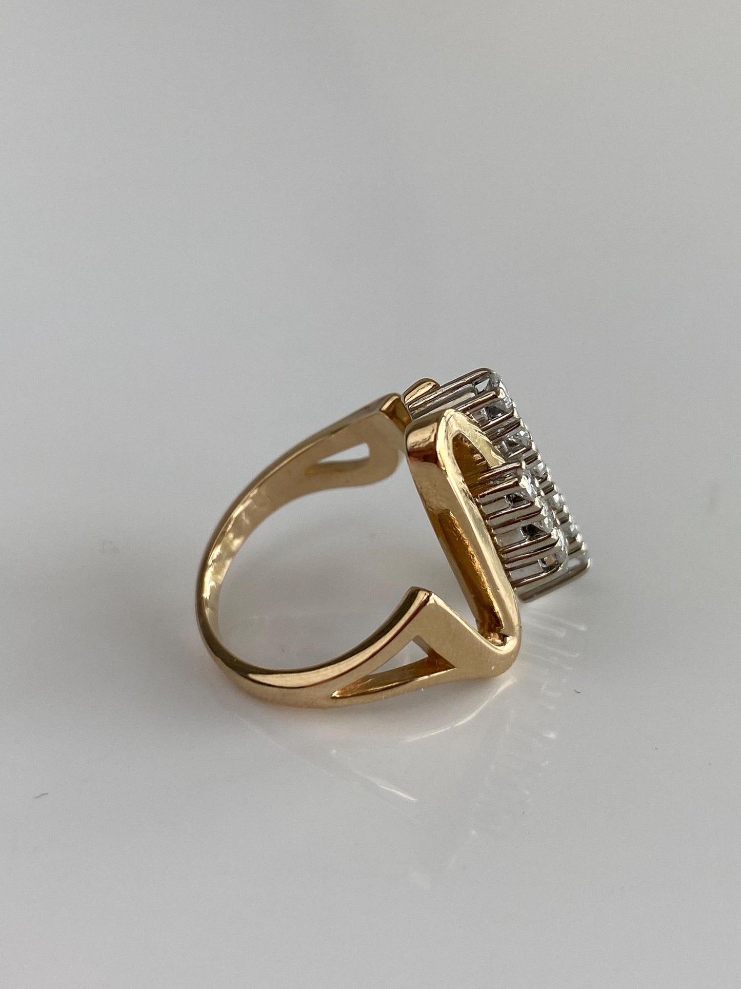 Vintage Solid 14k White & Yellow Gold Diamonds Lifeline Ring - Size 5.25