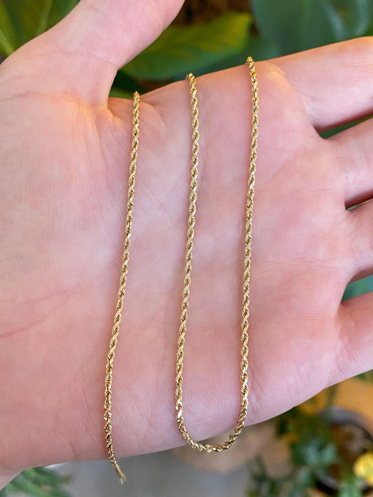 Vintage Solid 14k Yellow Gold Long Dainty Rope Chain Necklace - 24.25 inches