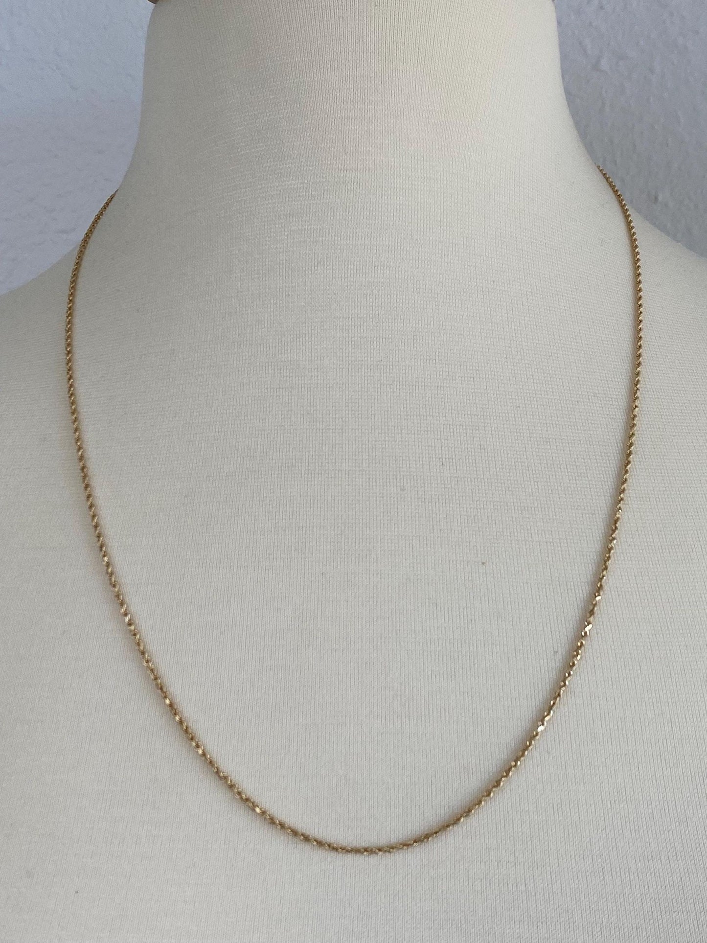 Vintage Solid 14k Yellow Gold Long Dainty Rope Chain Necklace - 24.25 inches