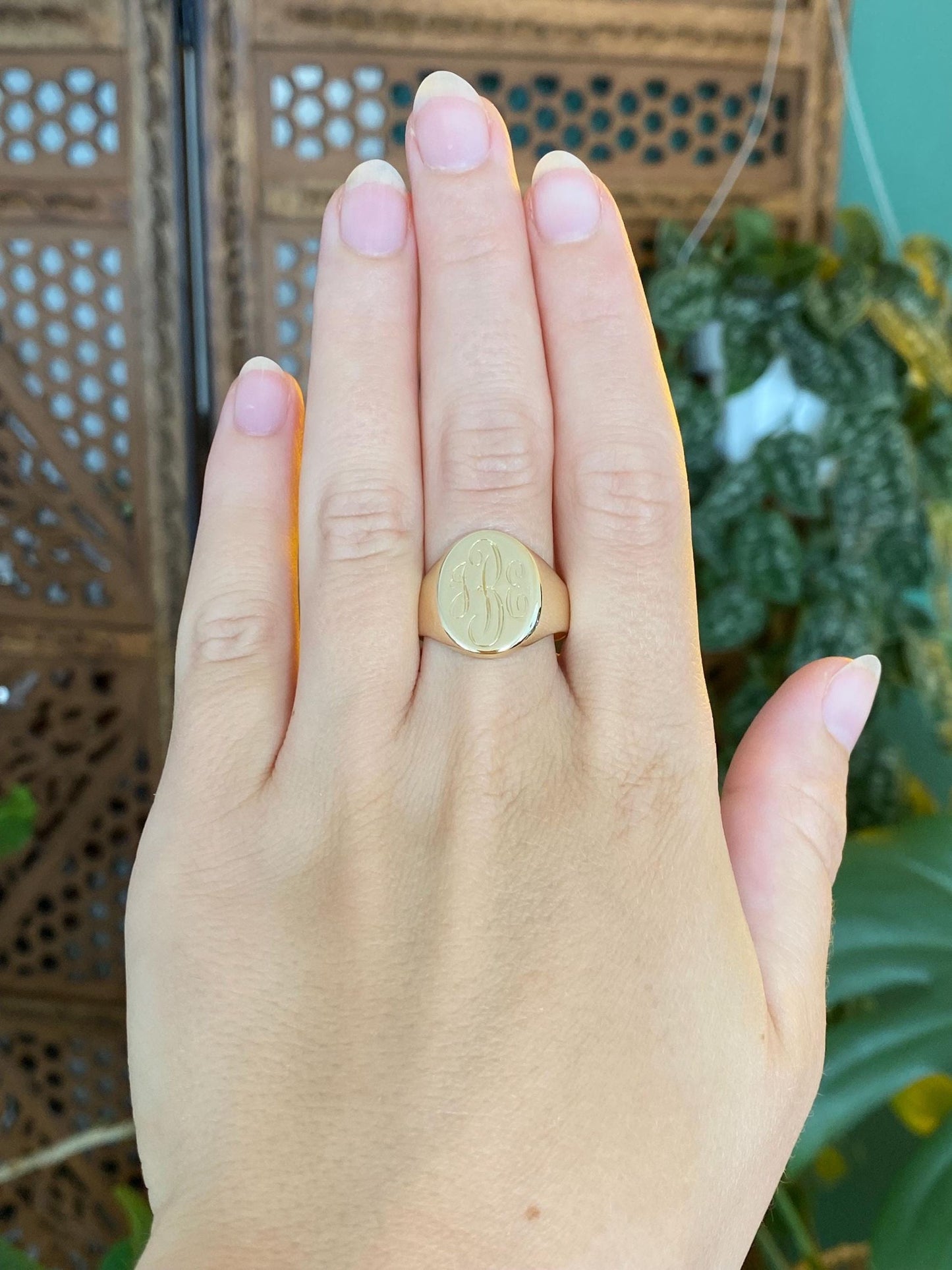 Vintage Solid 14k Yellow Gold Monogram Signet Ring - Size 9.75