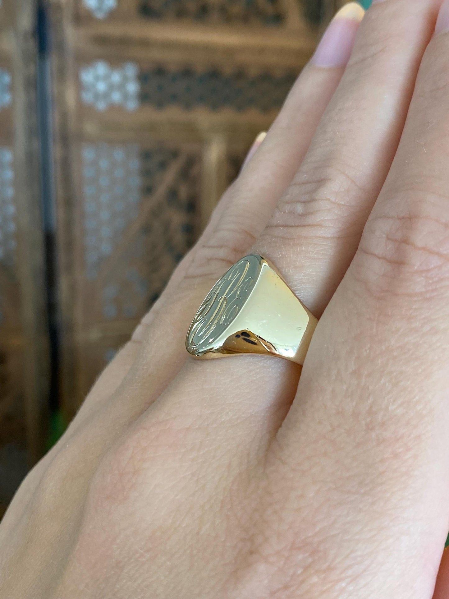 Vintage Solid 14k Yellow Gold Monogram Signet Ring - Size 9.75