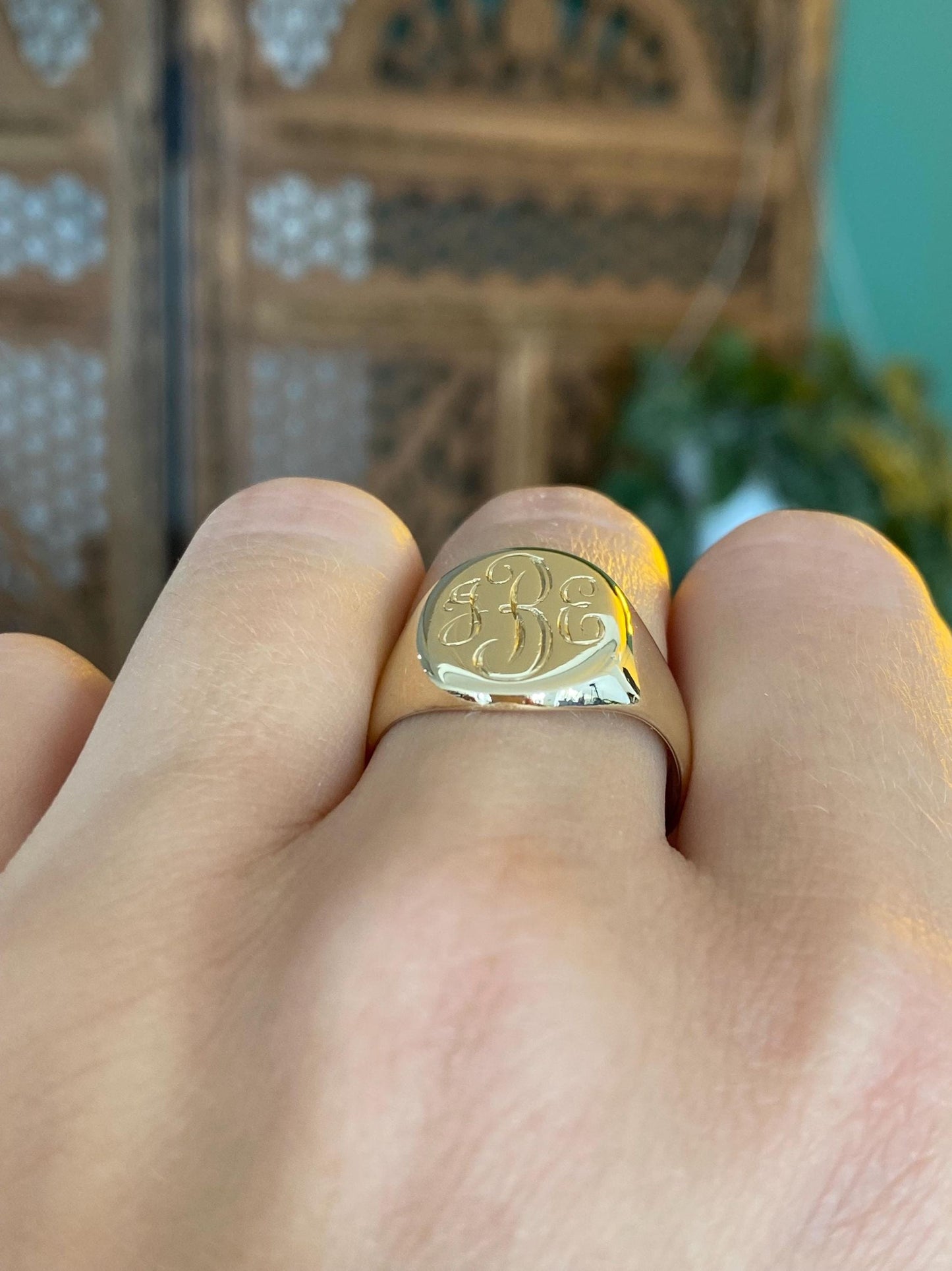 Vintage Solid 14k Yellow Gold Monogram Signet Ring - Size 9.75
