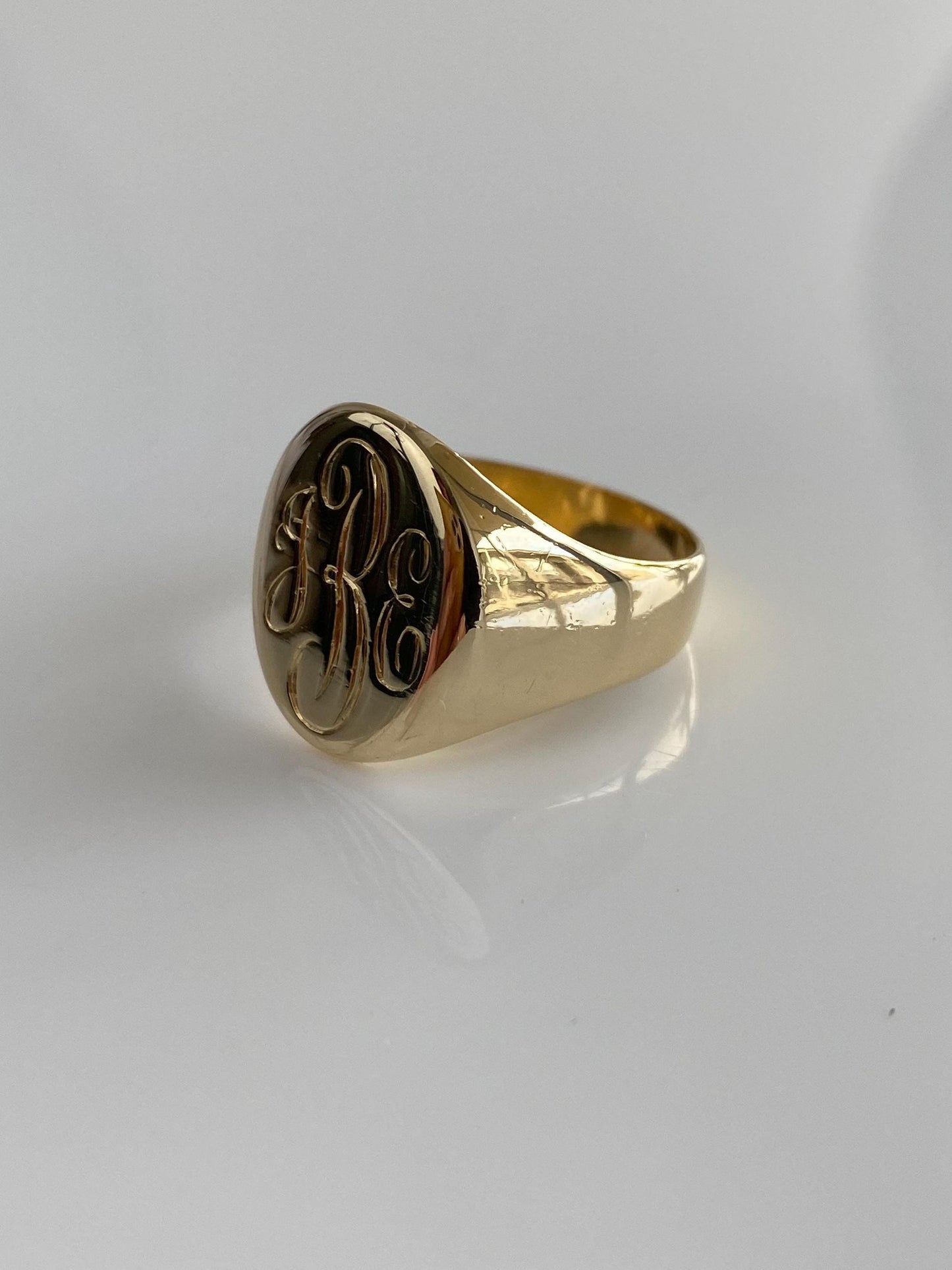 Vintage Solid 14k Yellow Gold Monogram Signet Ring - Size 9.75