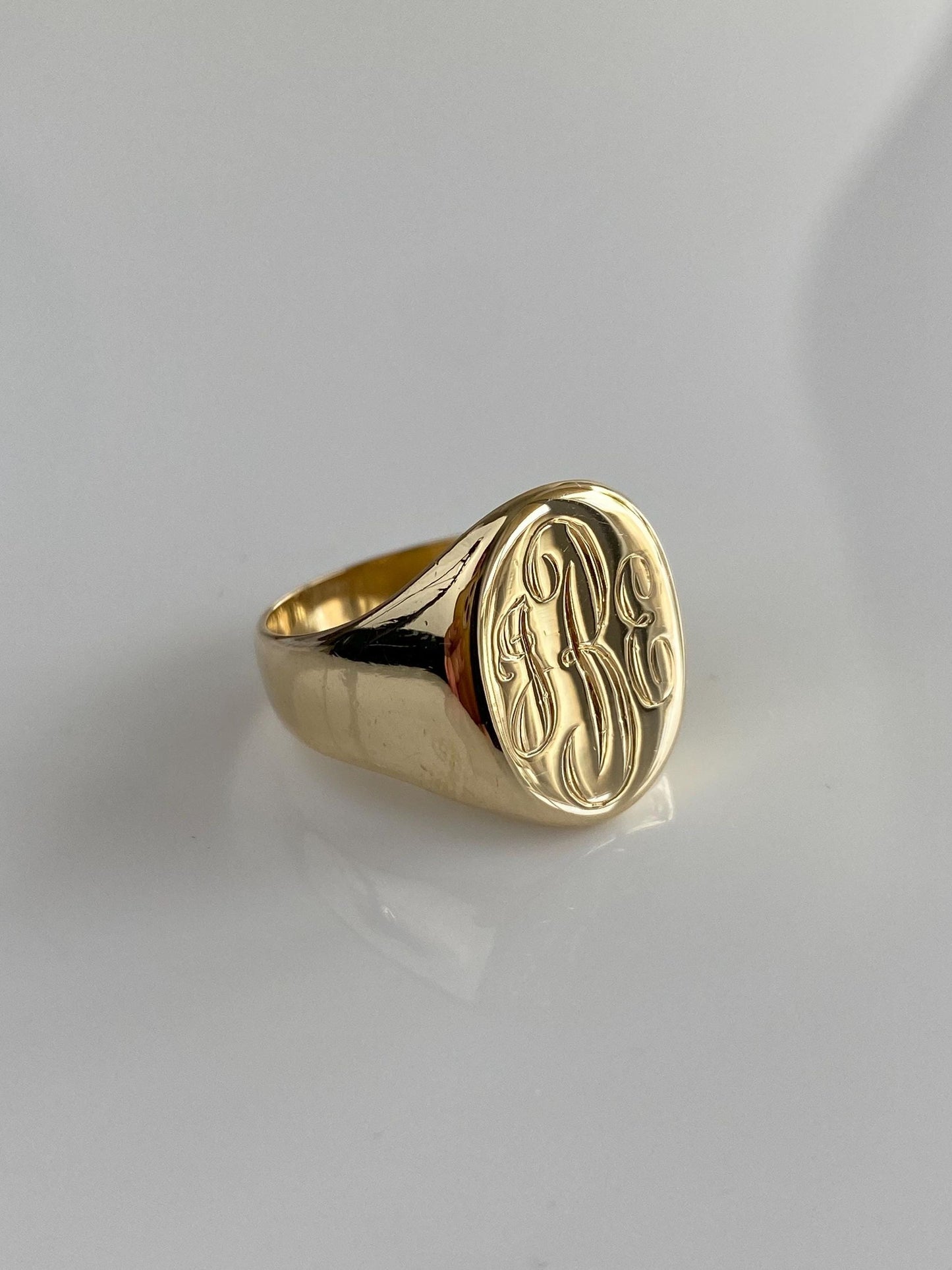Vintage Solid 14k Yellow Gold Monogram Signet Ring - Size 9.75