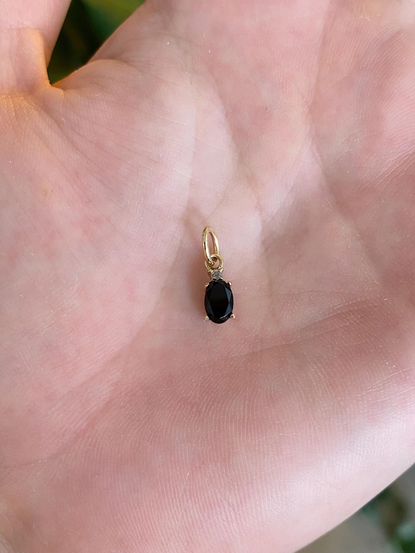 Vintage Solid 14k Yellow Gold Black Onyx Clear Sapphire Charm