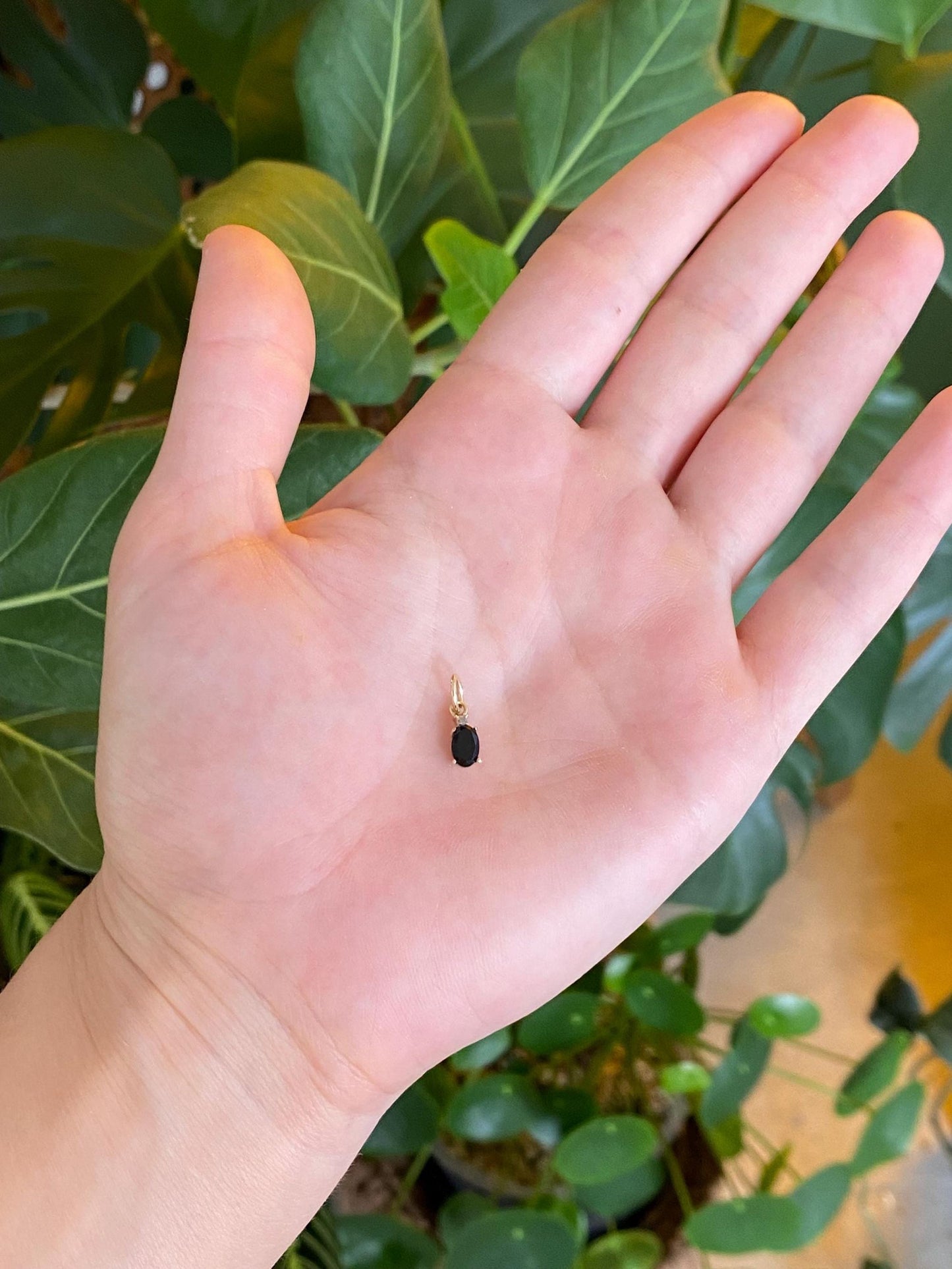 Vintage Solid 14k Yellow Gold Black Onyx Clear Sapphire Charm