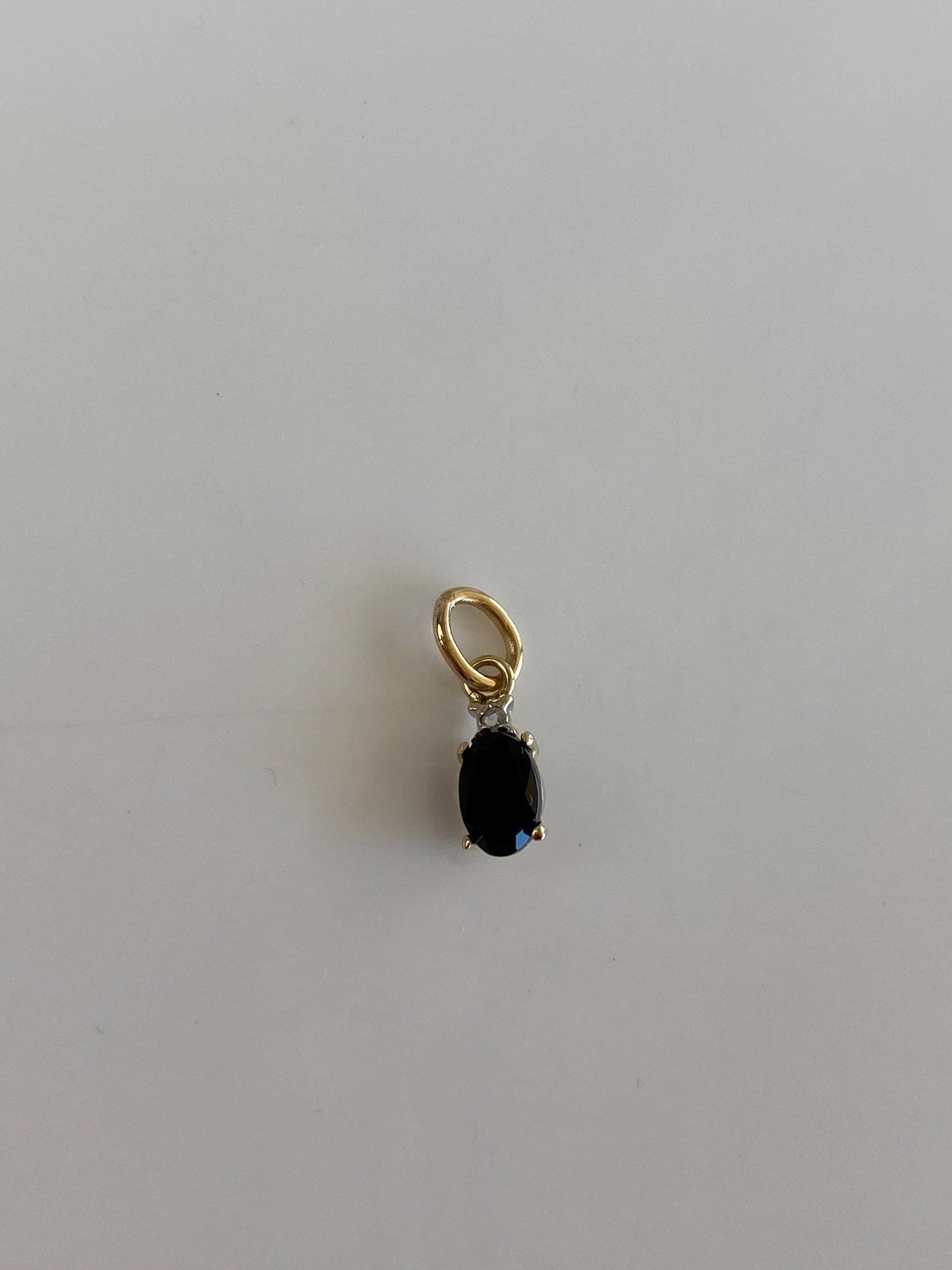Vintage Solid 14k Yellow Gold Black Onyx Clear Sapphire Charm