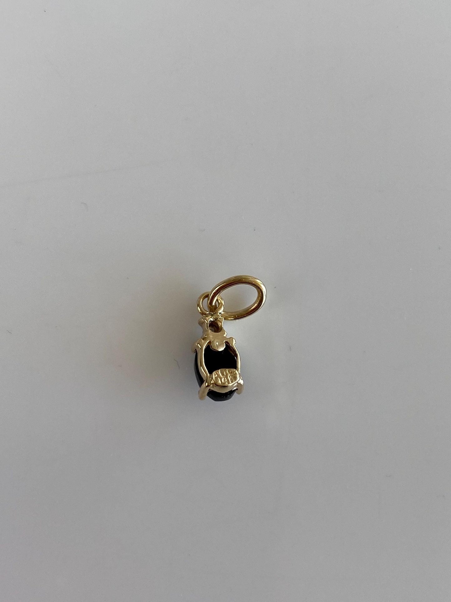 Vintage Solid 14k Yellow Gold Black Onyx Clear Sapphire Charm