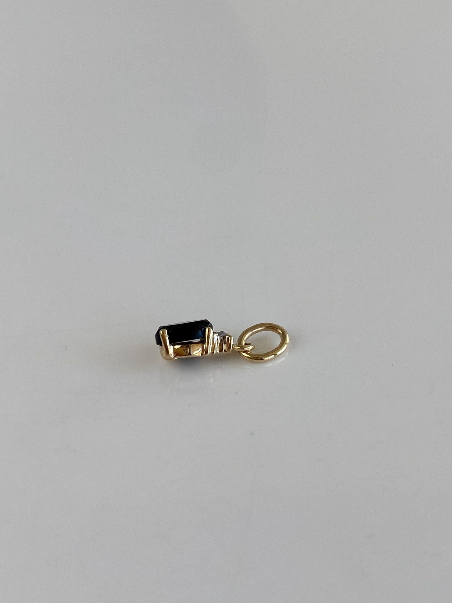 Vintage Solid 14k Yellow Gold Black Onyx Clear Sapphire Charm