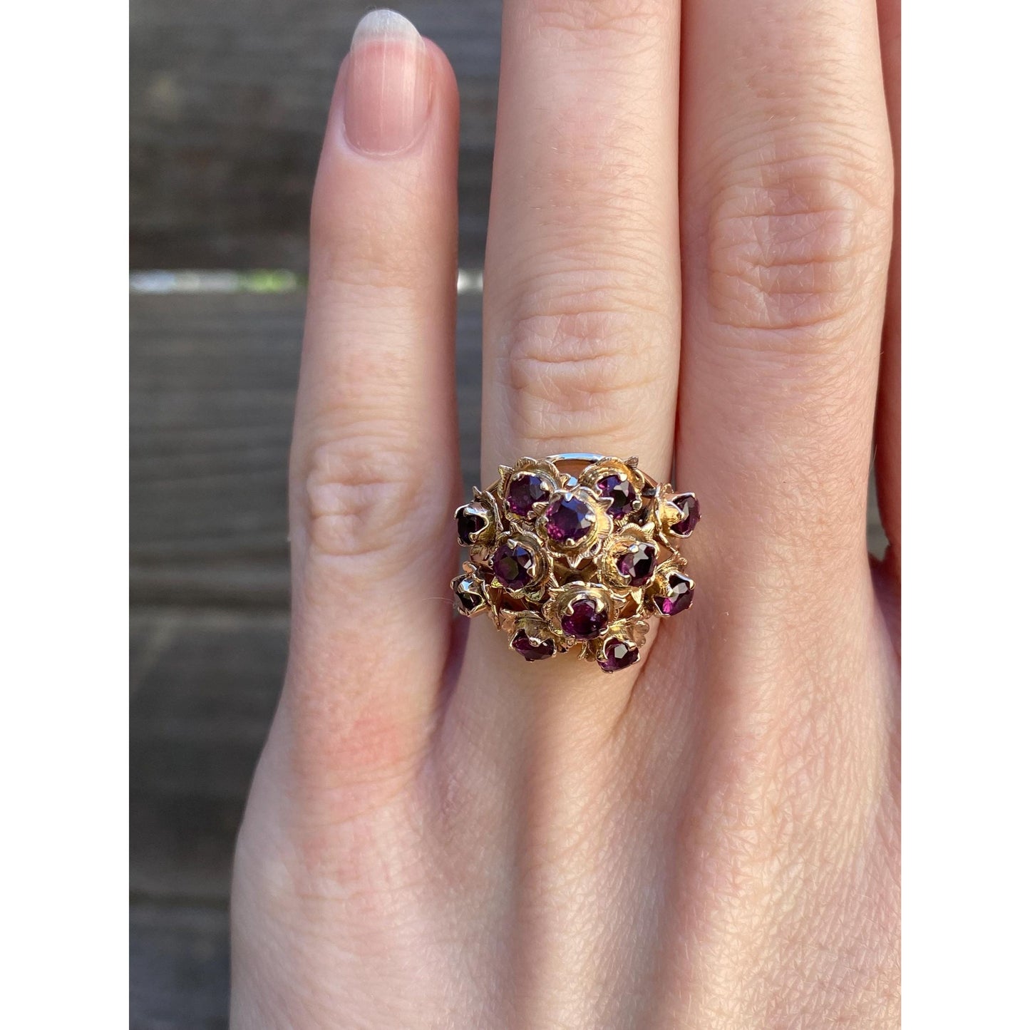 Vintage Solid 14k Rosey Gold Ruby Moving Cocktail Ring - Size 4.5