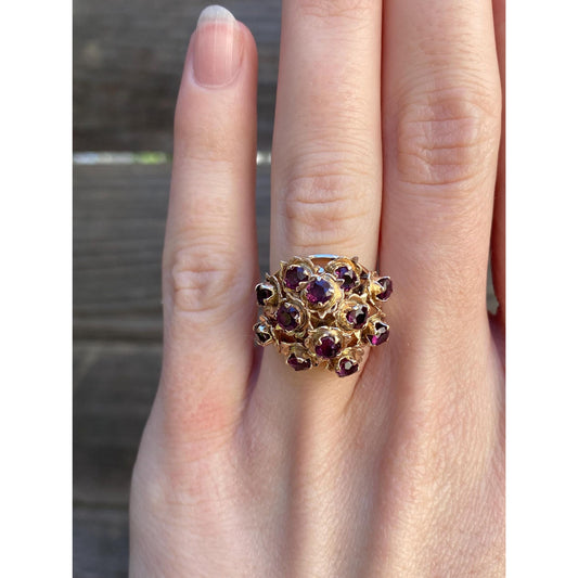 Vintage Solid 14k Rosey Gold Ruby Moving Cocktail Ring - Size 4.5