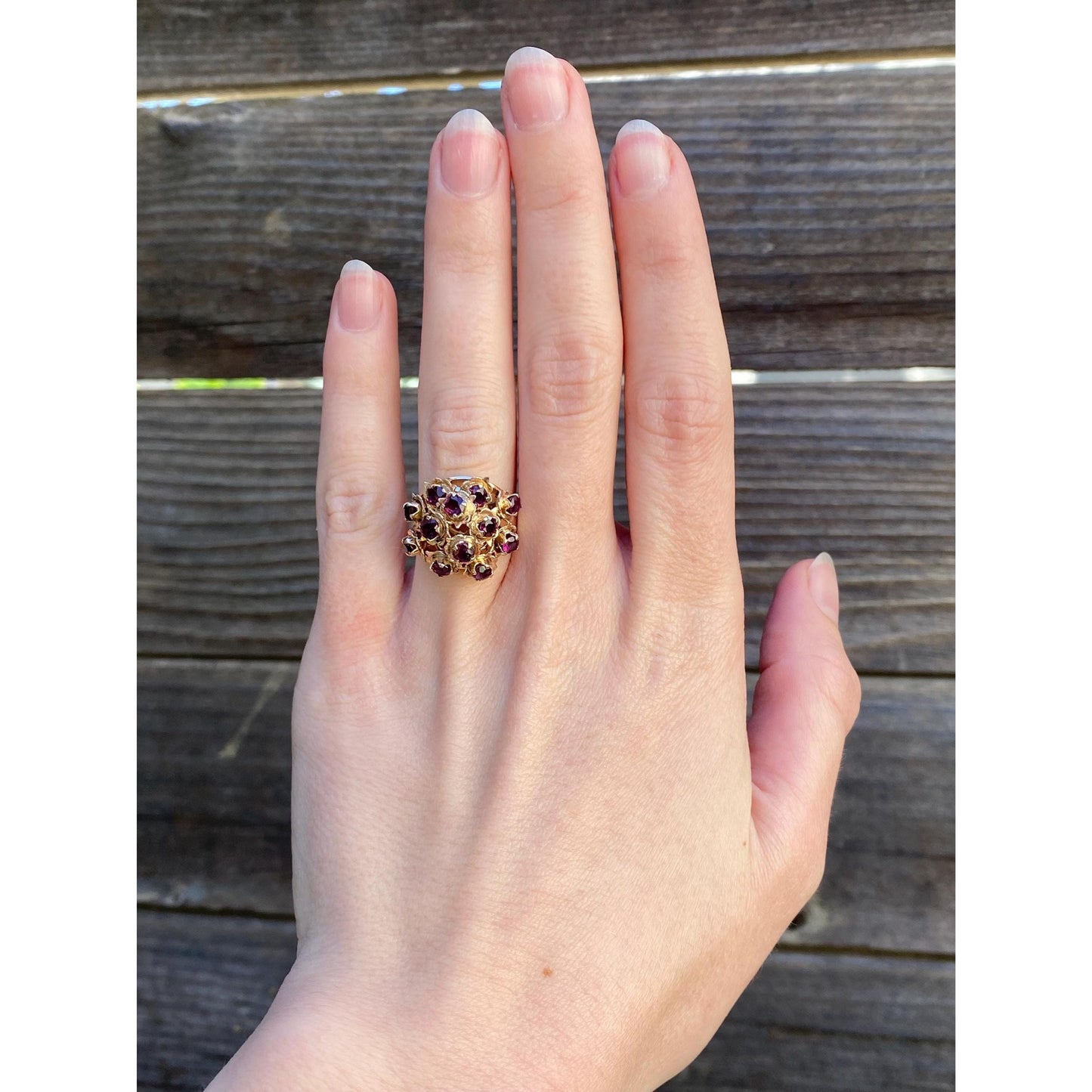 Vintage Solid 14k Rosey Gold Ruby Moving Cocktail Ring - Size 4.5