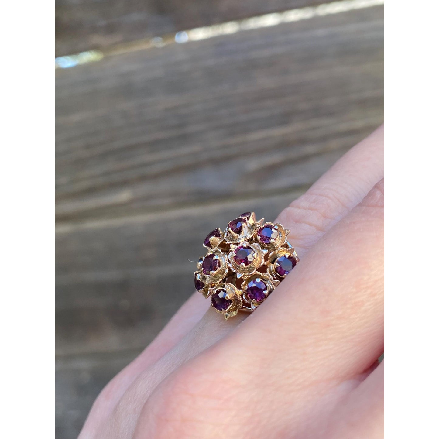 Vintage Solid 14k Rosey Gold Ruby Moving Cocktail Ring - Size 4.5