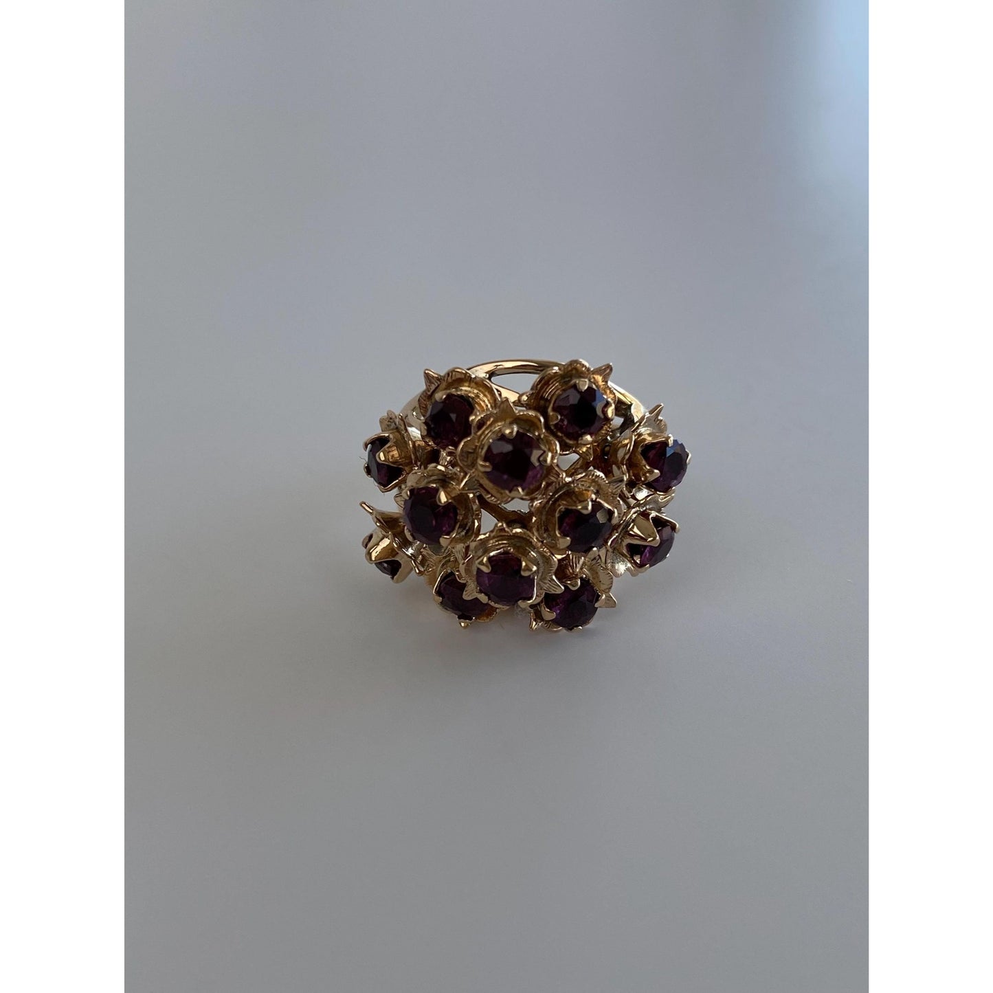 Vintage Solid 14k Rosey Gold Ruby Moving Cocktail Ring - Size 4.5