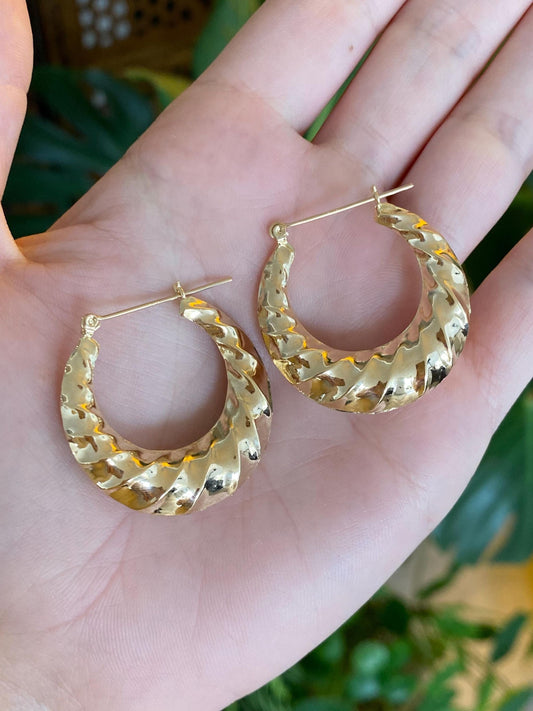 Vintage 14k Yellow Gold Tapered Twist Hoop Earrings