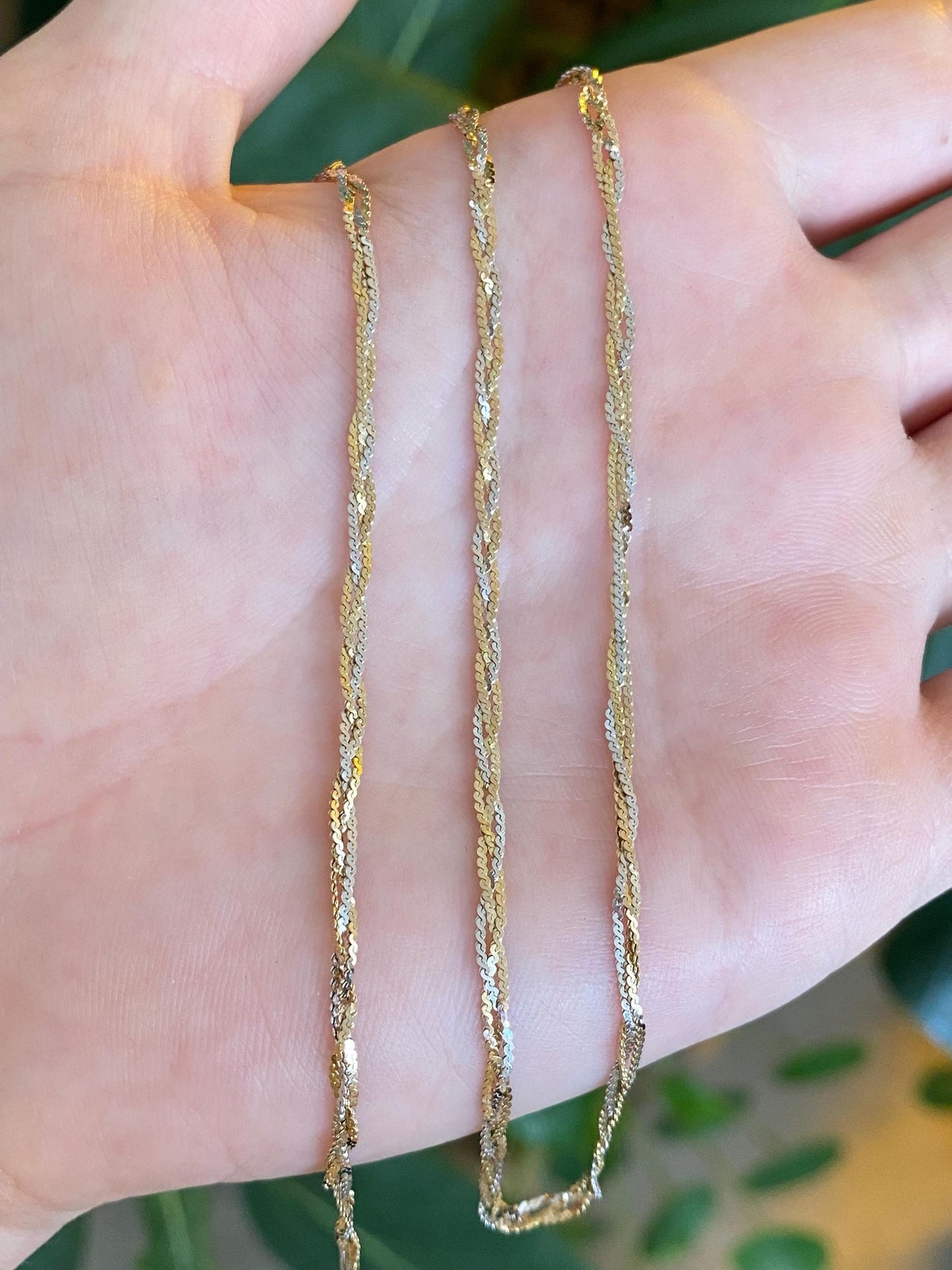 Vintage Solid 14k Tri Tone Braided Serpentine Chain Necklace - 17.75 inches