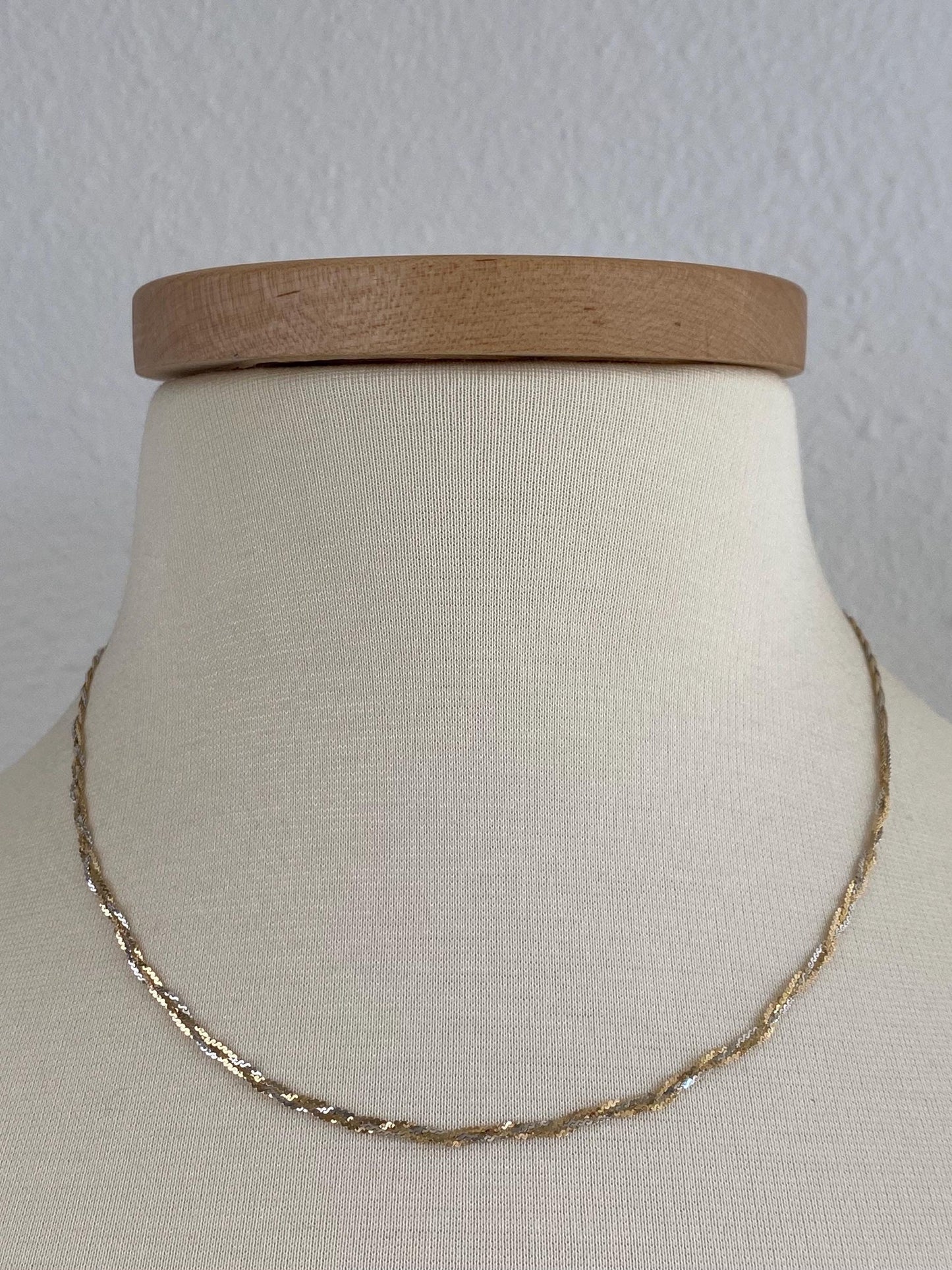 Vintage Solid 14k Tri Tone Braided Serpentine Chain Necklace - 17.75 inches