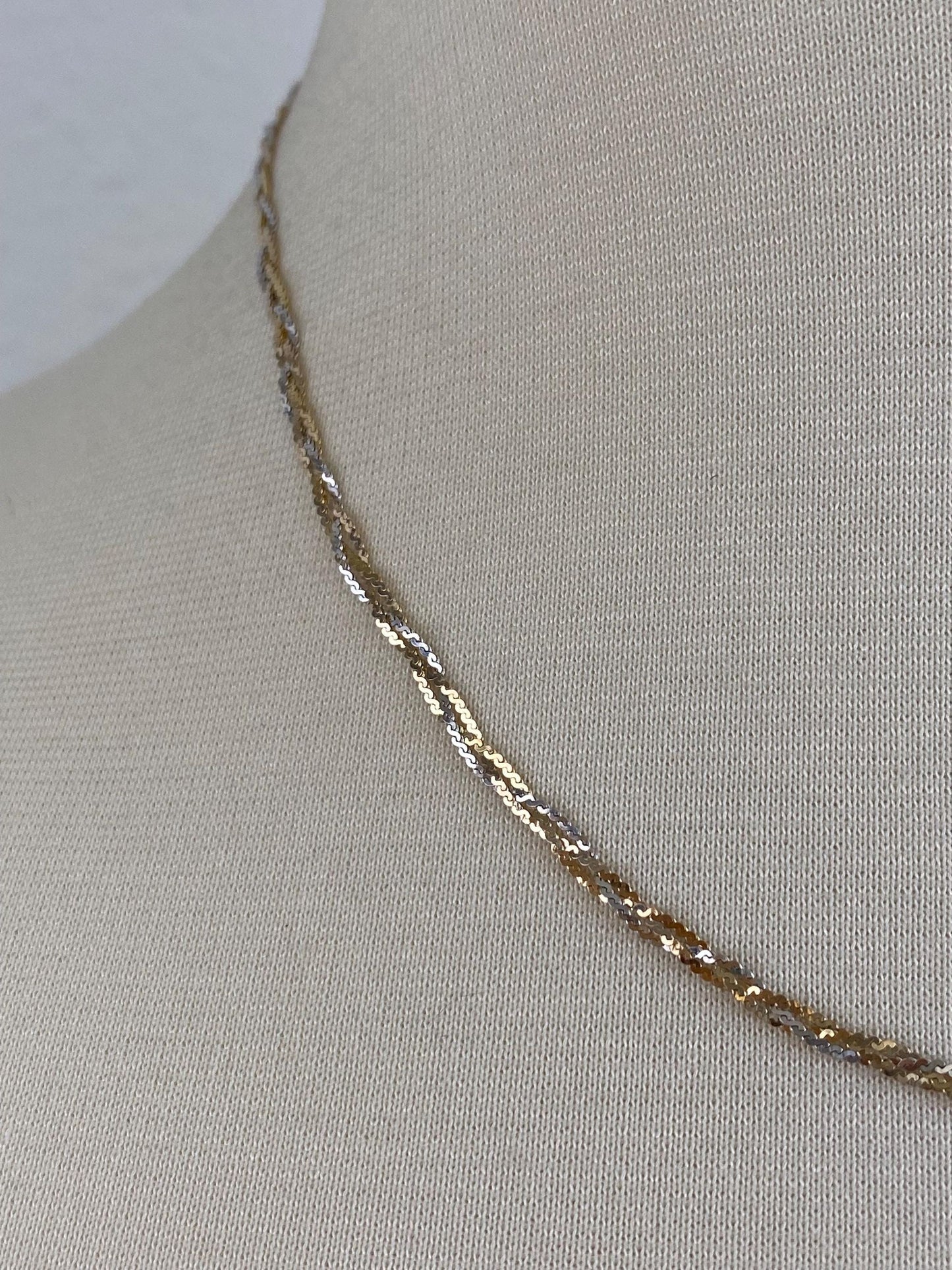 Vintage Solid 14k Tri Tone Braided Serpentine Chain Necklace - 17.75 inches