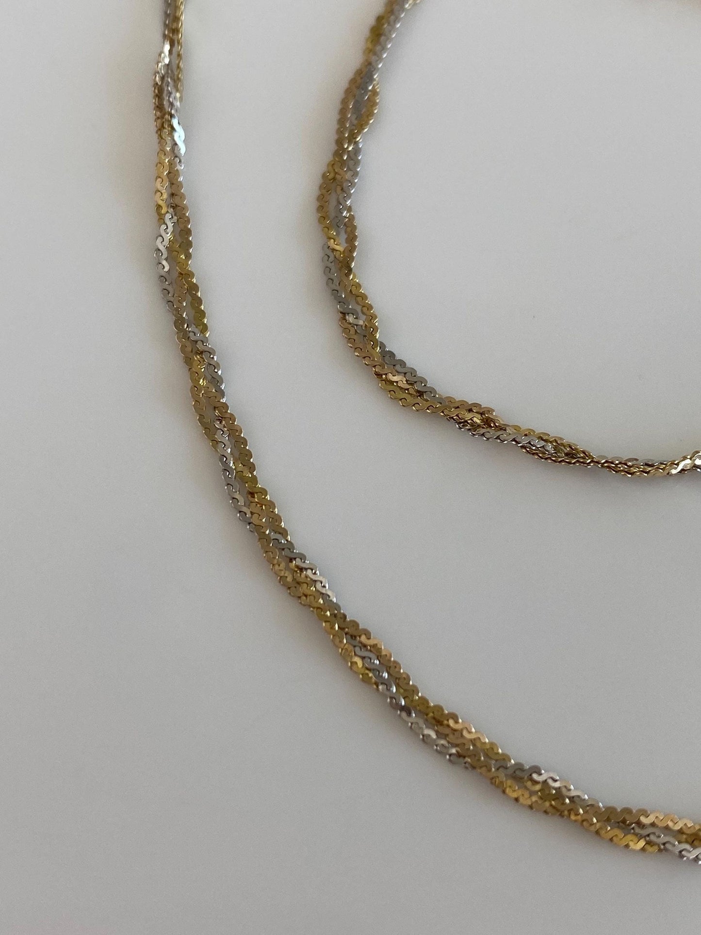 Vintage Solid 14k Tri Tone Braided Serpentine Chain Necklace - 17.75 inches