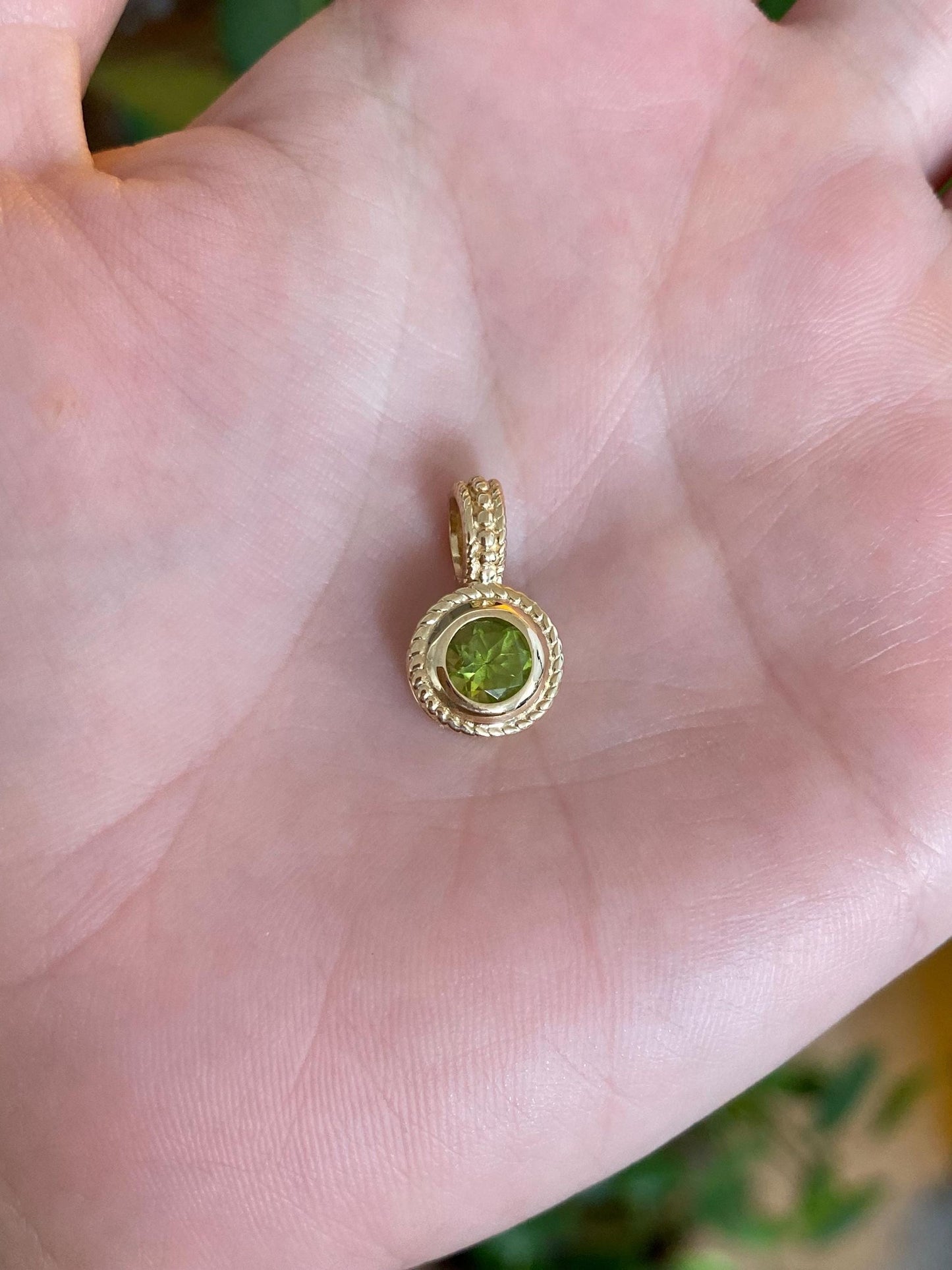 Solid 14k Yellow Gold Peridot Charm