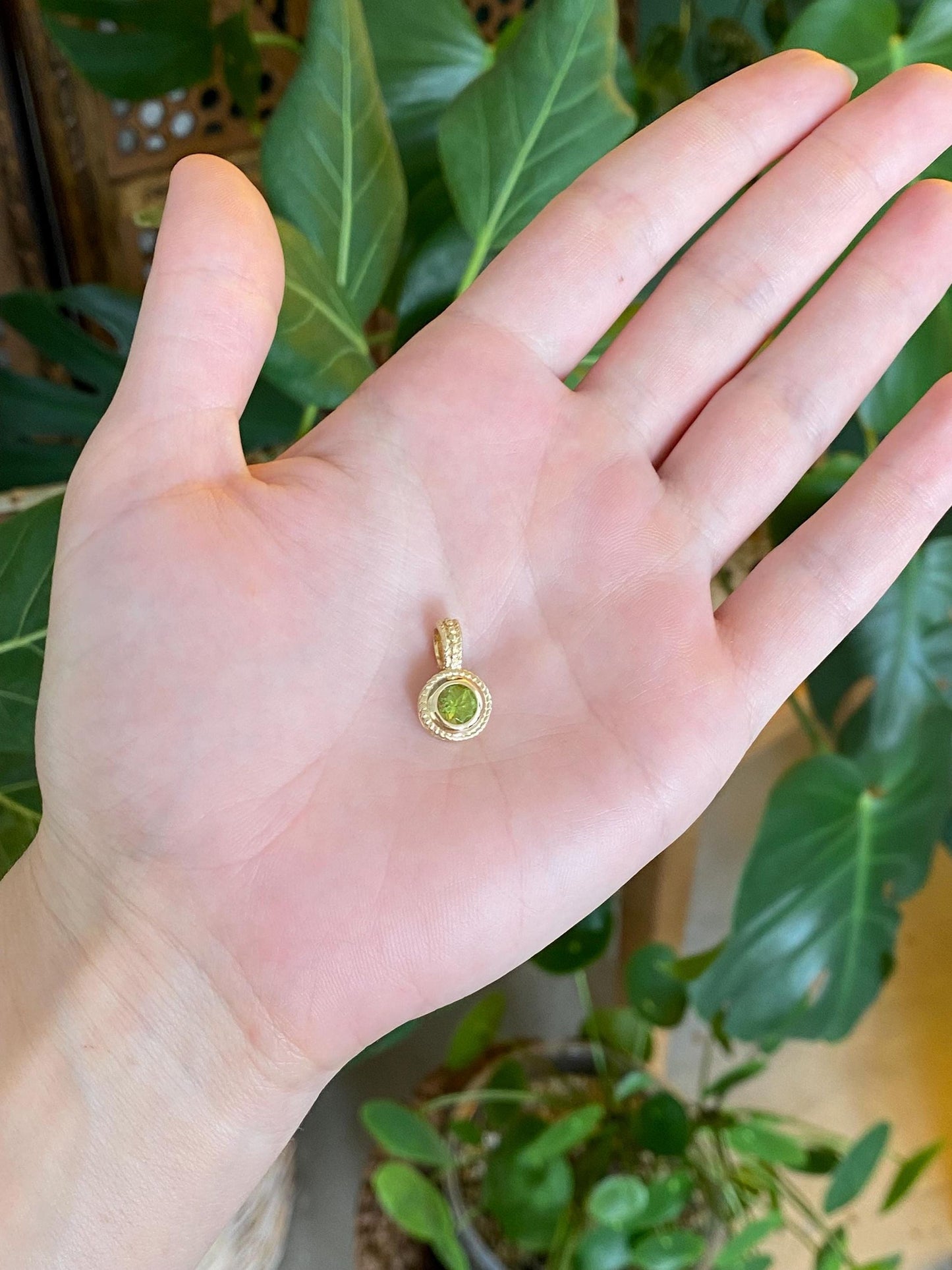 Solid 14k Yellow Gold Peridot Charm