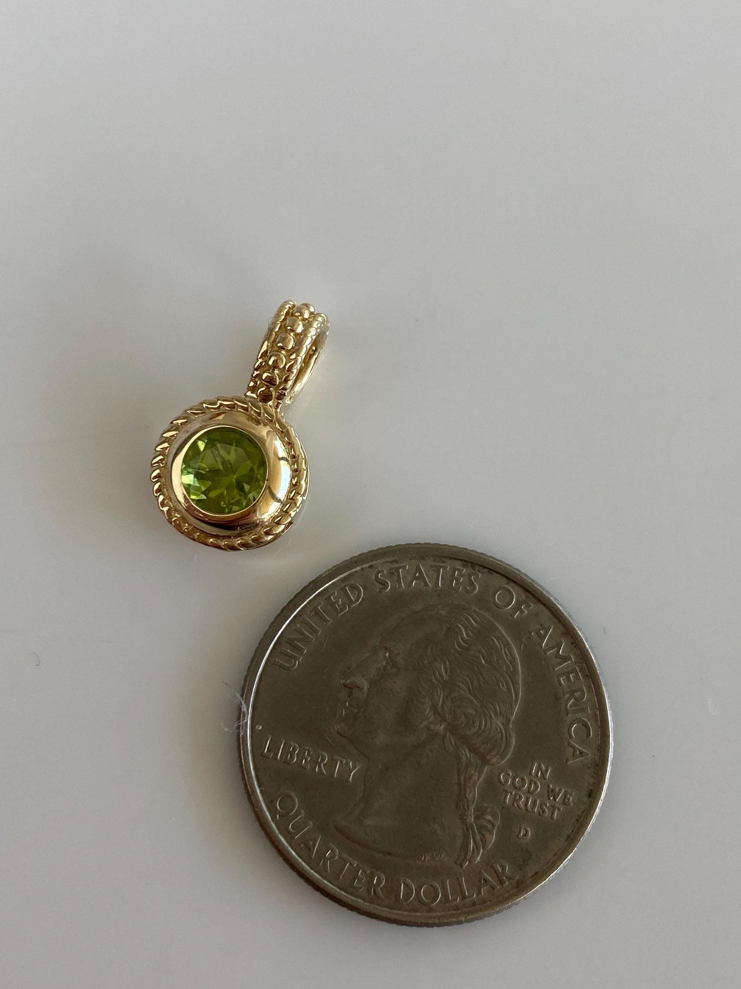 Solid 14k Yellow Gold Peridot Charm