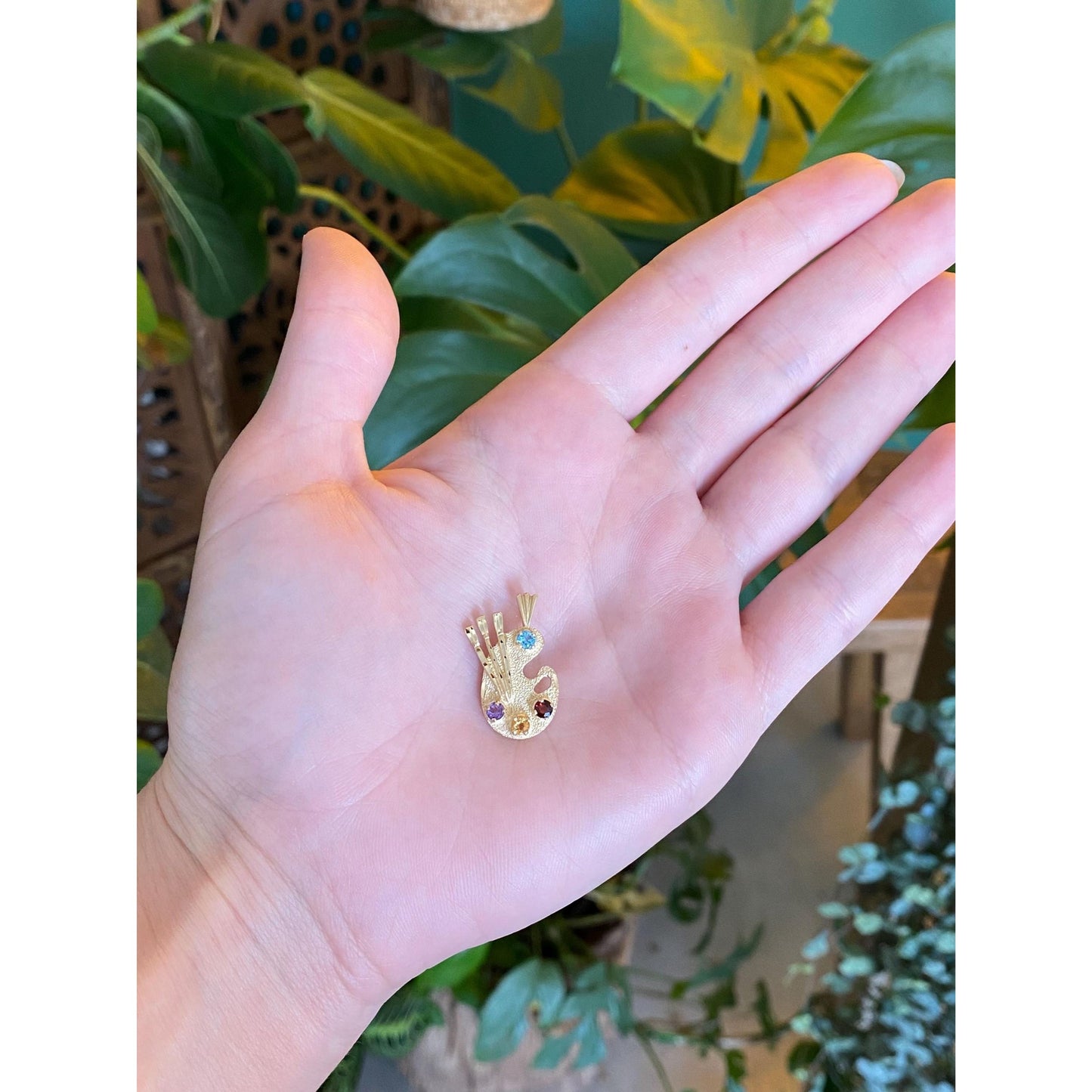 Vintage Solid 14k Yellow Gold Topaz Garnet Citrine Amethyst Artist Palette Charm