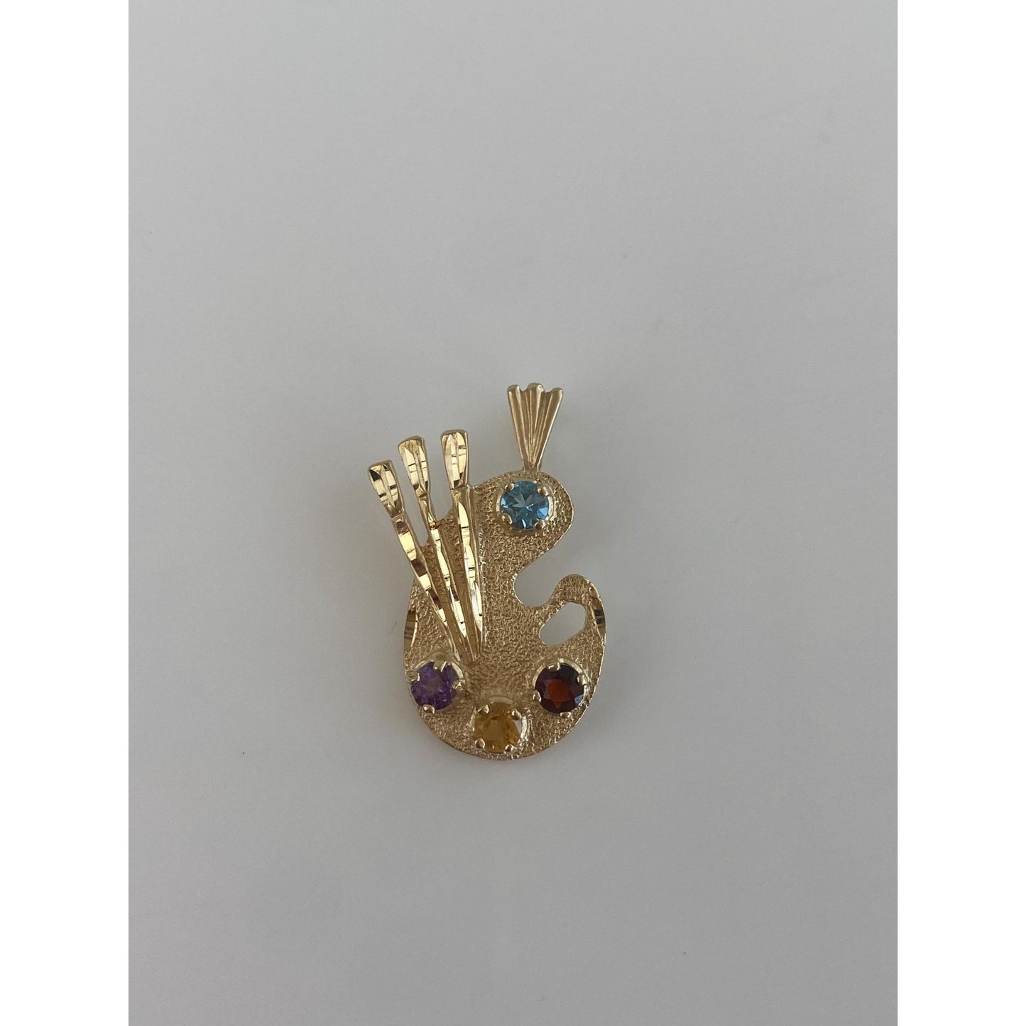 Vintage Solid 14k Yellow Gold Topaz Garnet Citrine Amethyst Artist Palette Charm