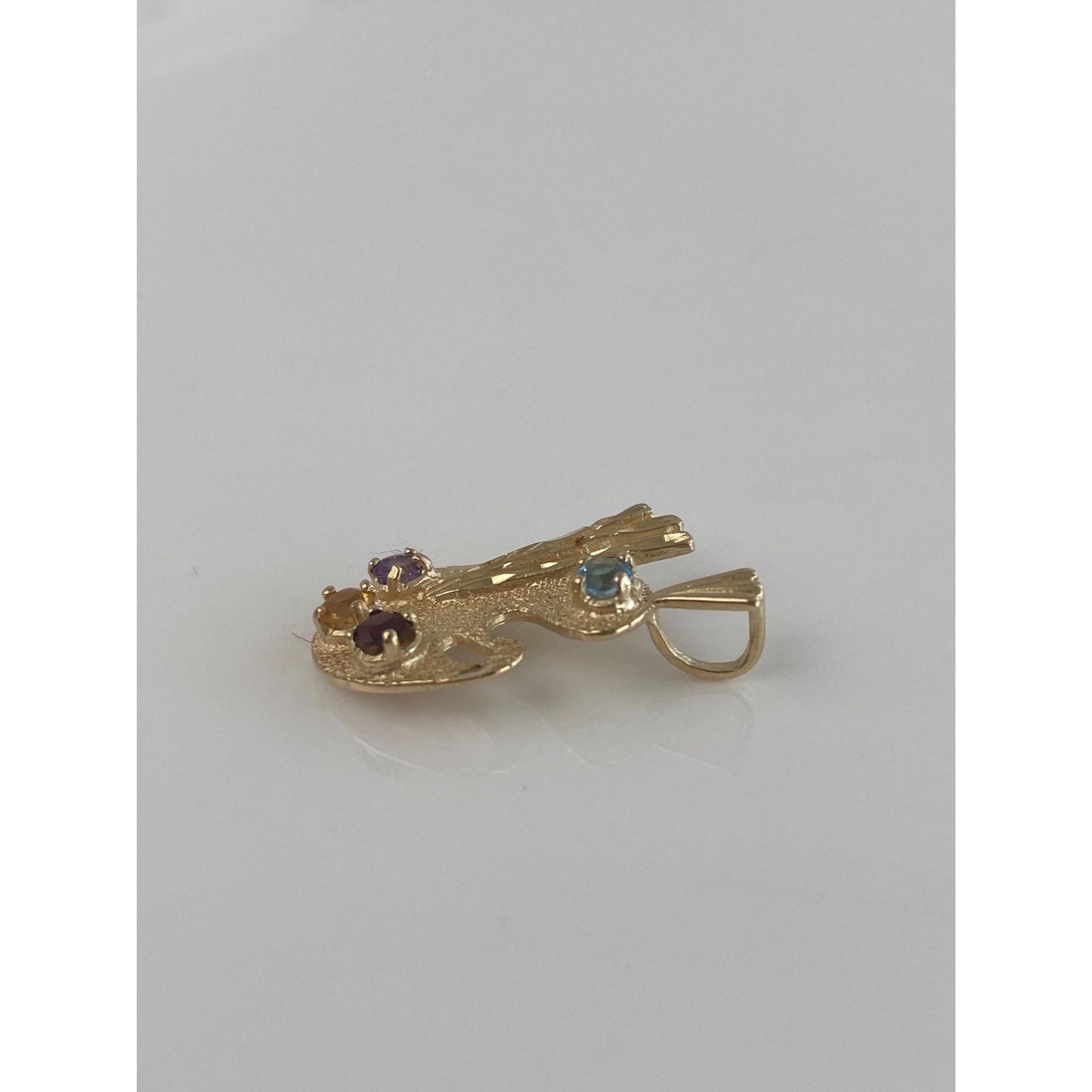 Vintage Solid 14k Yellow Gold Topaz Garnet Citrine Amethyst Artist Palette Charm