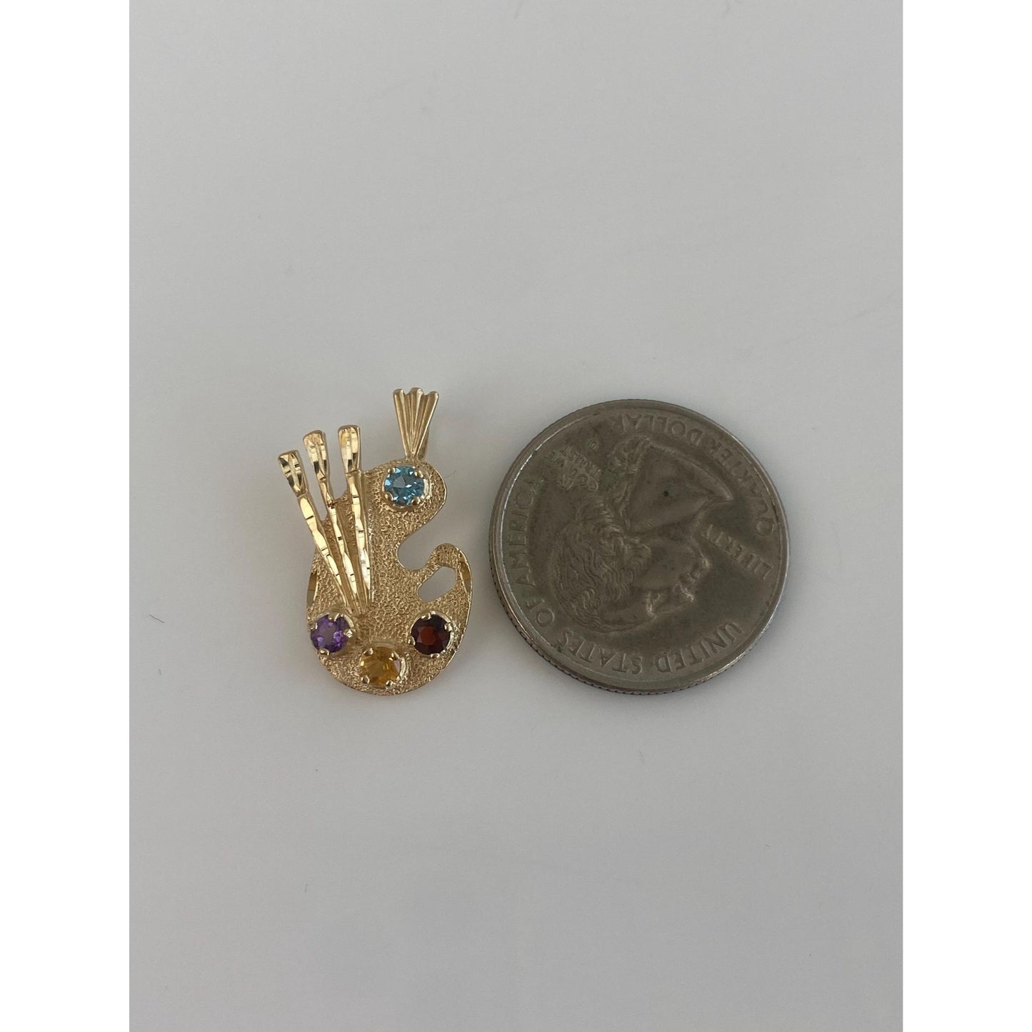 Vintage Solid 14k Yellow Gold Topaz Garnet Citrine Amethyst Artist Palette Charm