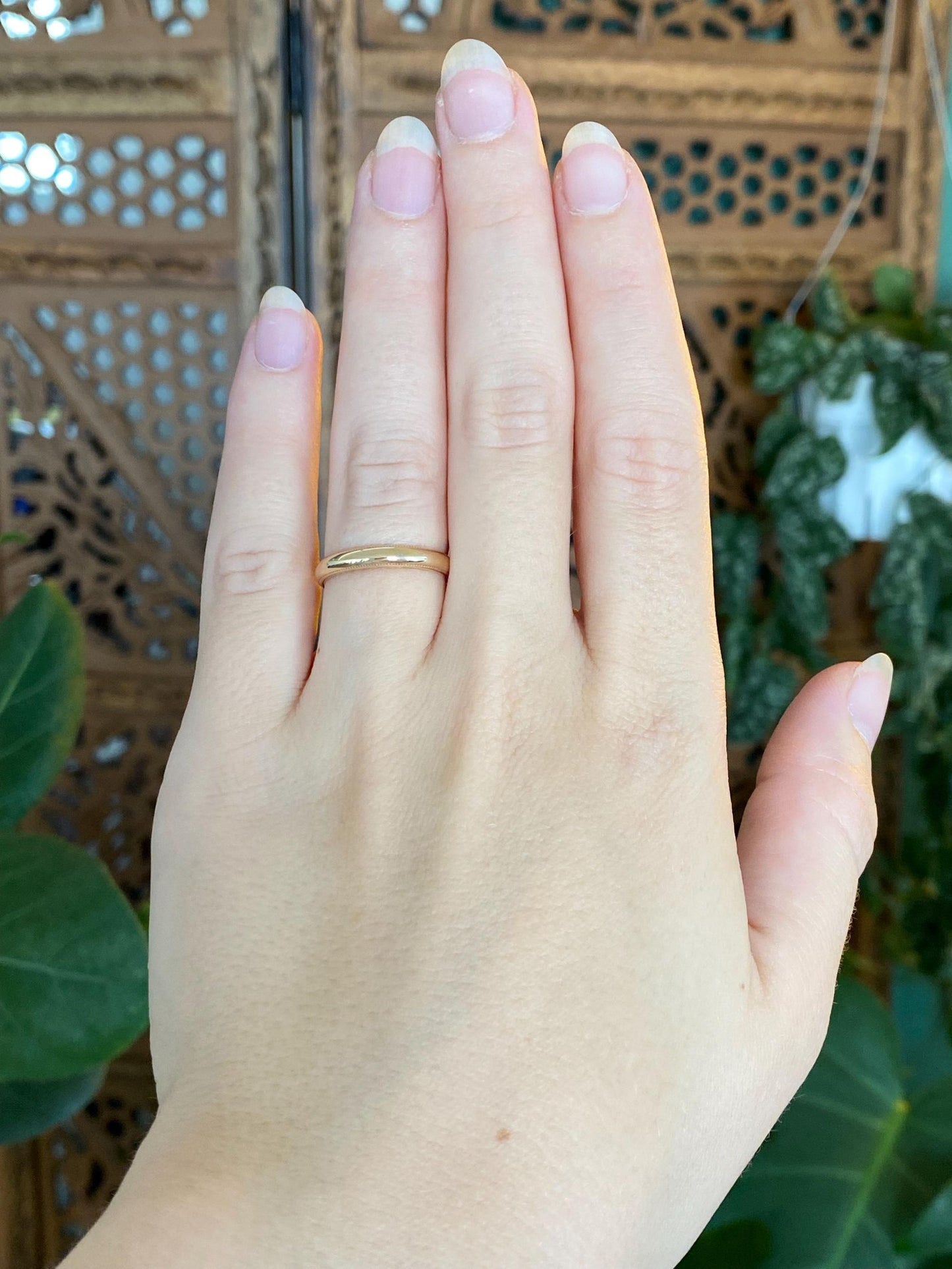 Vintage Solid 14k Yellow Gold Milgrain Ring Band - Size 6.5