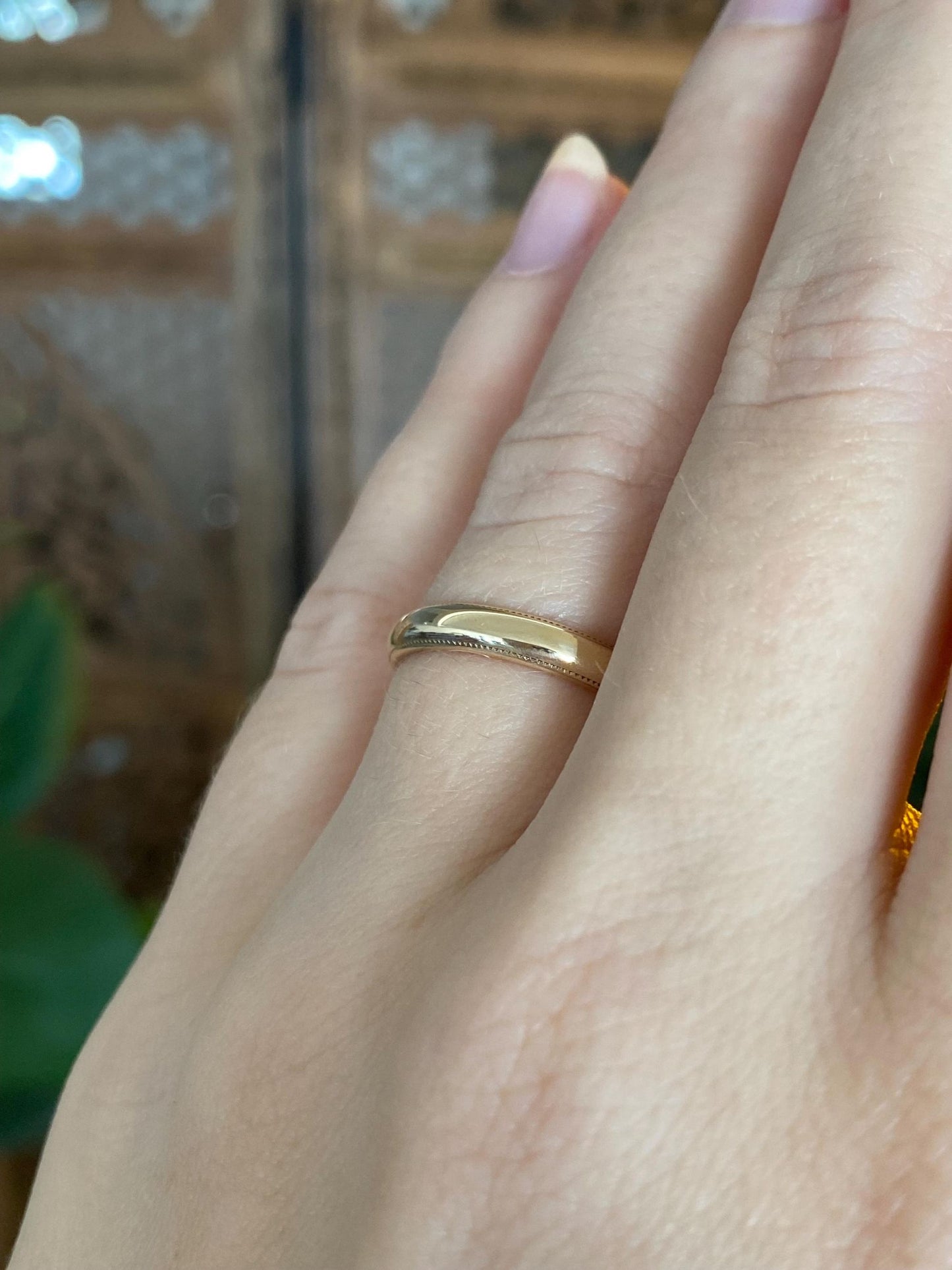 Vintage Solid 14k Yellow Gold Milgrain Ring Band - Size 6.5