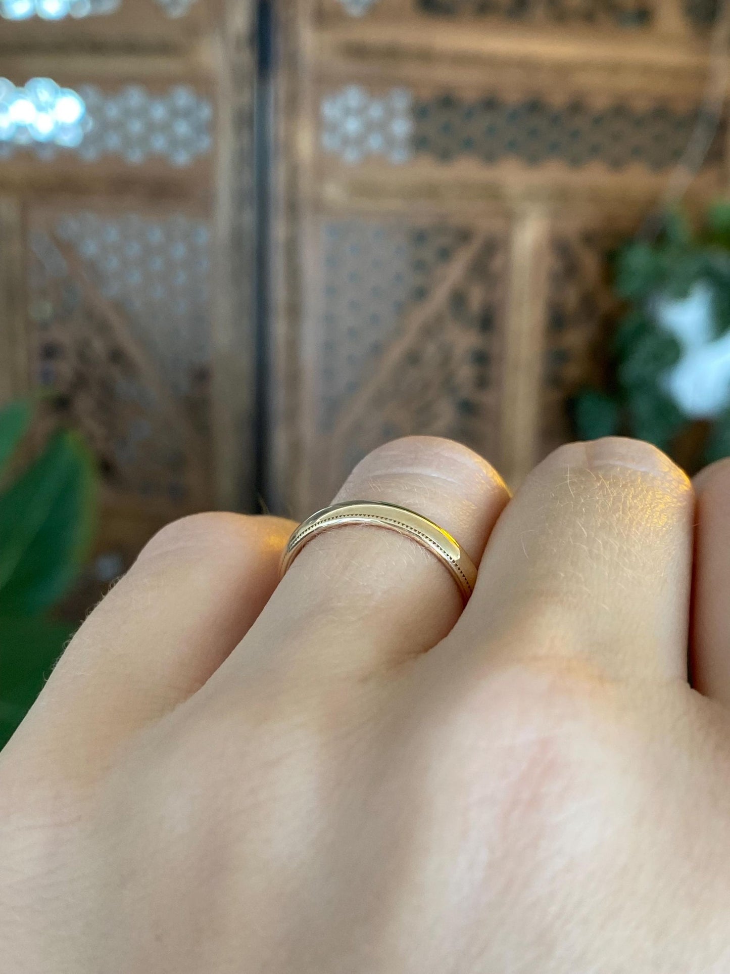 Vintage Solid 14k Yellow Gold Milgrain Ring Band - Size 6.5