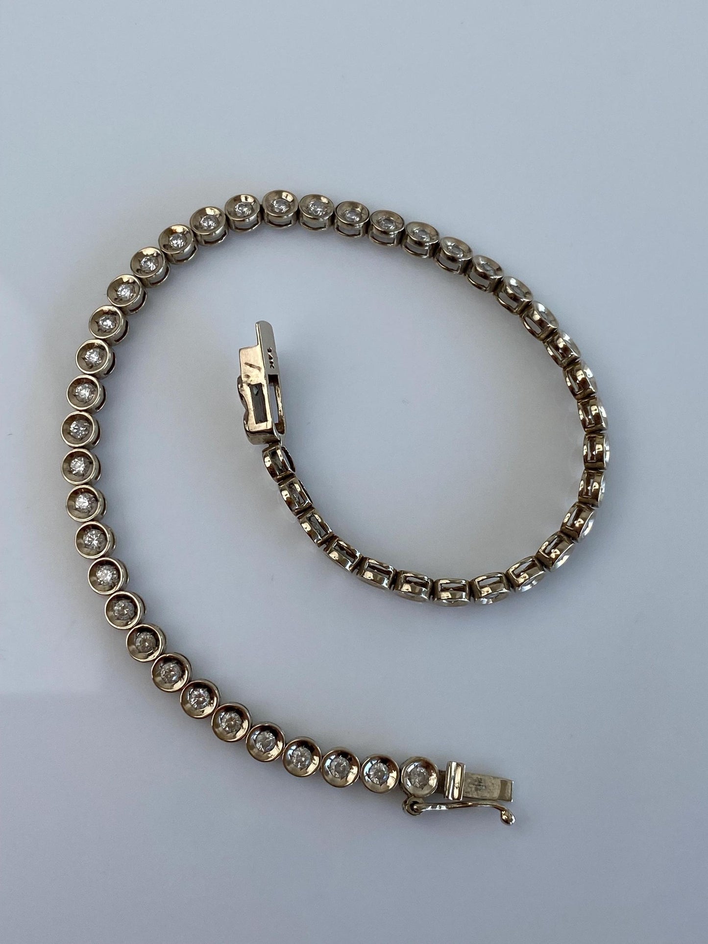 Solid 14k White Gold Bezel Set Cubic Zirconia Link Bracelet - 7 inches