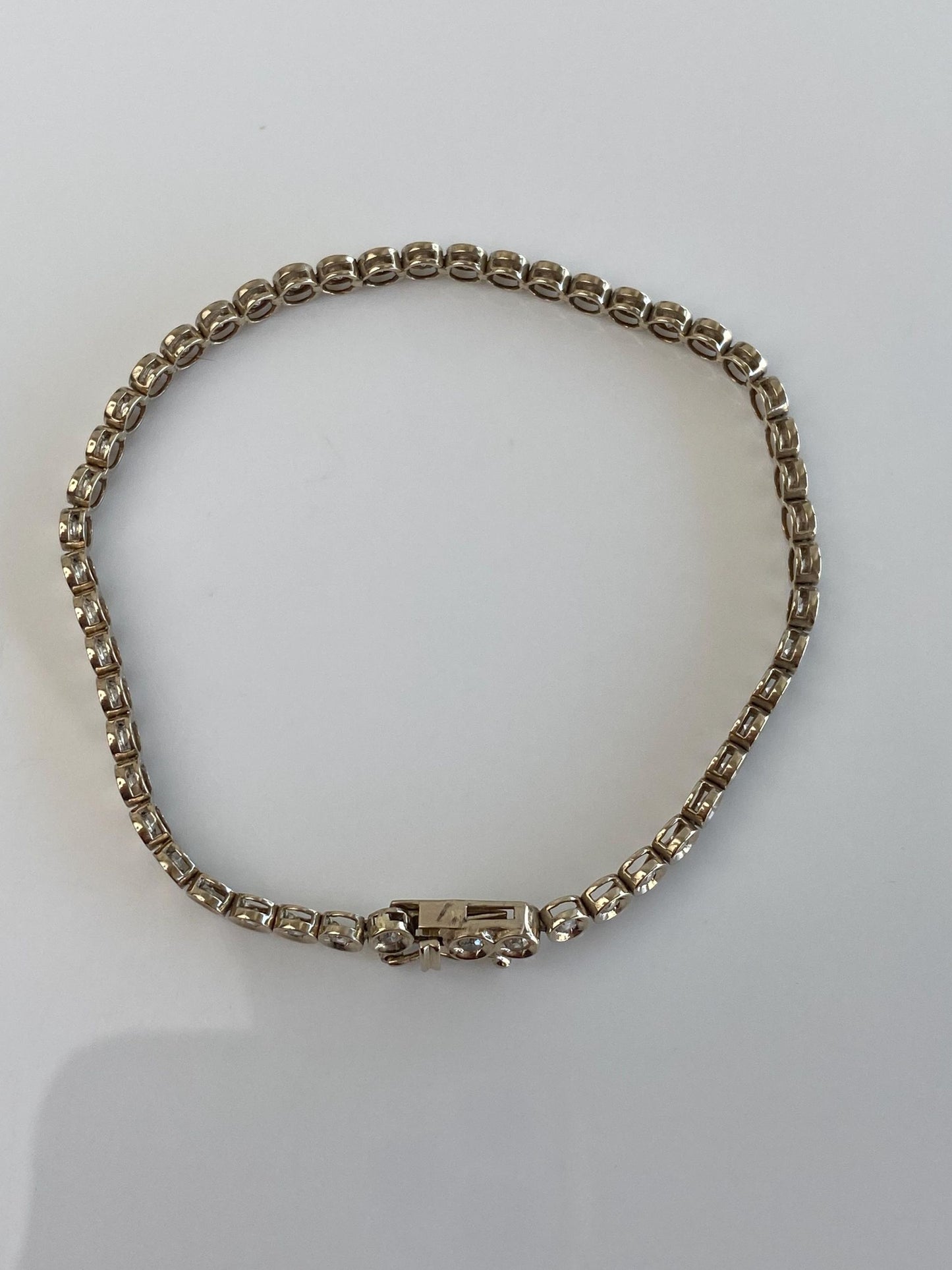 Solid 14k White Gold Bezel Set Cubic Zirconia Link Bracelet - 7 inches