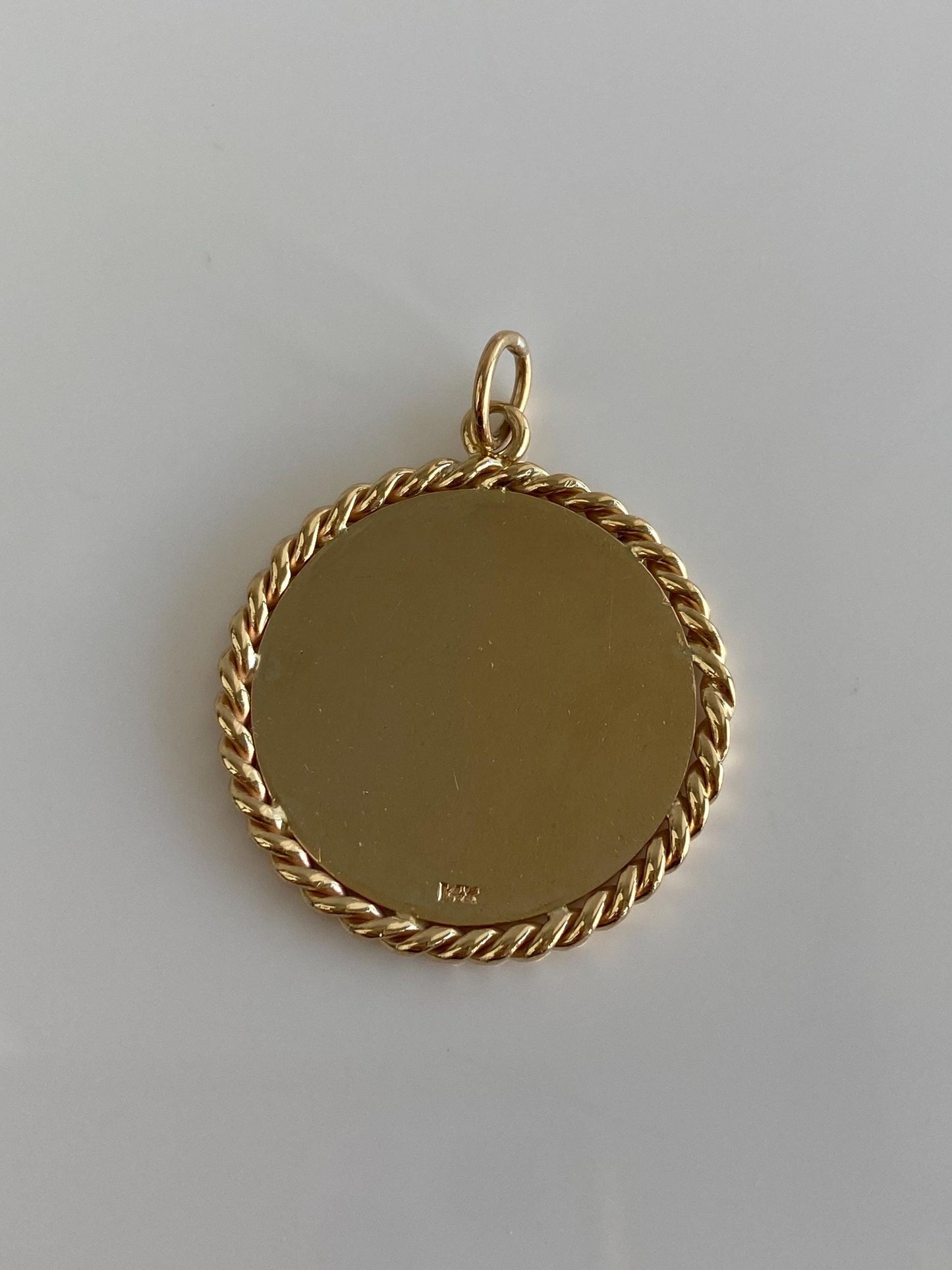 Vintage Solid 14k Yellow Gold Large Rope Border Monogram Charm